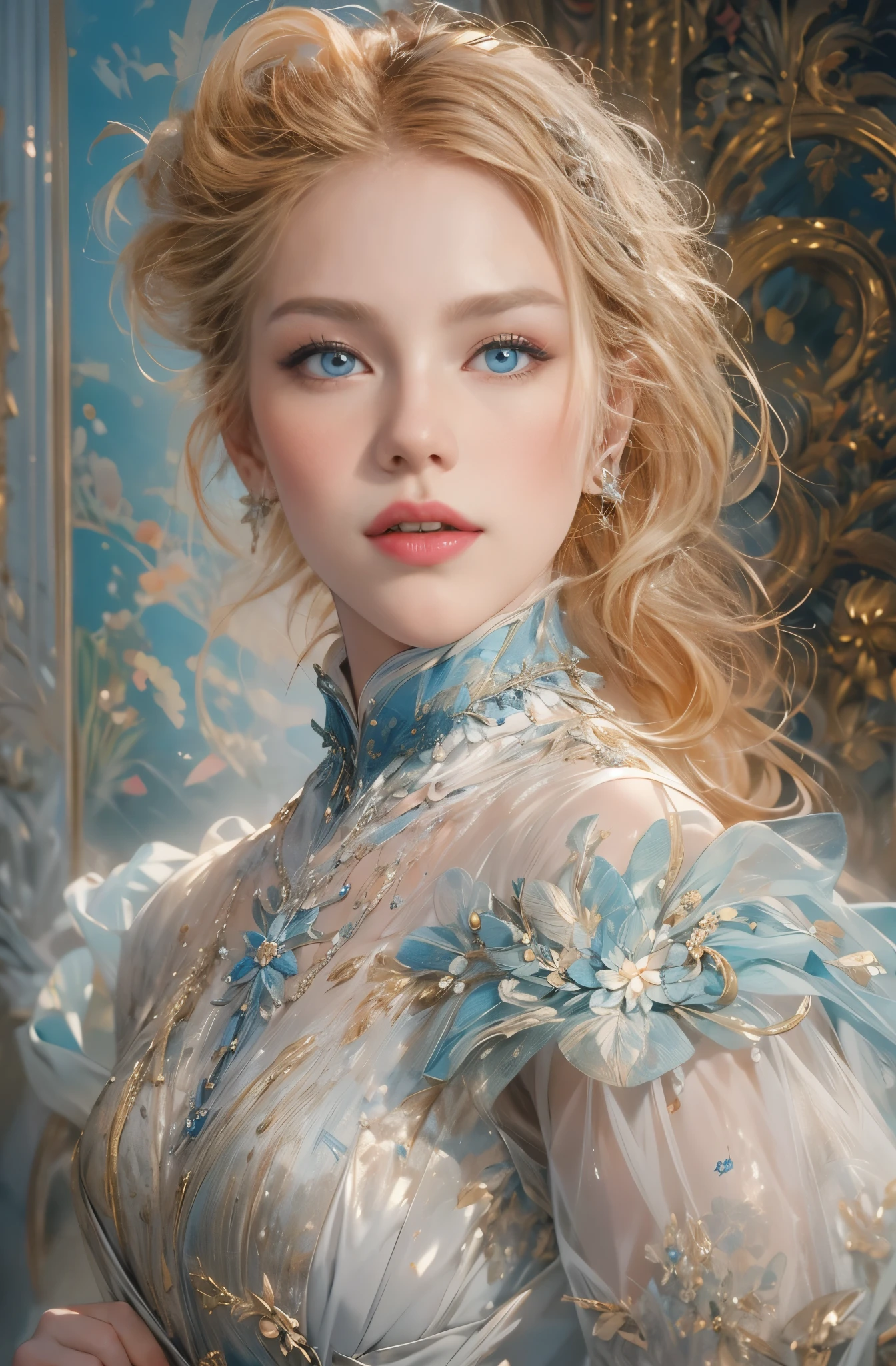 Paris at the beginning of the 20th century, Countess Cagliostro , A rare female thief, Beautiful blonde, A white woman with blue eyes is standing there., A fantastic atmosphere, Between dream and reality, Beautiful Platinum Blonde, very fine and beautiful eyes, Beautiful and delicate blue eyes, Translucent white skin, Rosy lips, Very sharp beauty, Noble and elegant beauty, Appearance of an aristocratic woman from a prominent family in the early 20th century, pretty much beautiful face, Captivating woman, Very stylish woman, Elegant and noble beauty, Beautiful and stylish dresses, A woman who looks about 27 years old, Five-fingered hand, Lots of flowers, Gorgeous and luxurious, photograph:Pamela Drew, tumbler, Minimalism, Nicole Kidman, portrait of Nicole Kidman, young Nicole Kidman, wonderful芸術, actor, Nice, Oscar winners, Charlize, Breathtaking art, Hollywood actress, Claudia Schiffer, Chen Yifei, Female painting, Lots of flowers, Vivid and colorful paintings, Glamorous and luxurious, Chen Yifeiに影響を与えた作品, Works that influenced Francesco Hayes, Inspired by Hendrik Terbruggen, Jean=Works that influenced Auguste Dominique Ingres, Works that influenced Liu Jun, Jean=Works that influenced Auguste Dominique Ingres, artwork in the style of Switzerland, by ヤン・J, Switzerland, Beautiful Art UHD 4K, Detailed painting 4k, Beautiful digital art, Beautiful artwork illustration, Switzerland masterpiece, By Chen Yanjun, Lee Song, Highest quality, The perfect angle, Perfect composition, Best Shot, Official Art, Cinematic Light, Figurative art, Beautiful and expressive paintings, Beautiful artwork illustration, wonderful, Cool Beauty, clear, Muromachi Fantasy, mysterious, Highest quality, Official Art, Extremely delicate and detailed painting style, Beautiful and subtle effects, Elegant and beautiful painting art, The pinnacle of beauty in painting, Perfect light, Perfect composition, The perfect angle, Perfect subject, Best Shot, women only, Sharp contours, Face close-up