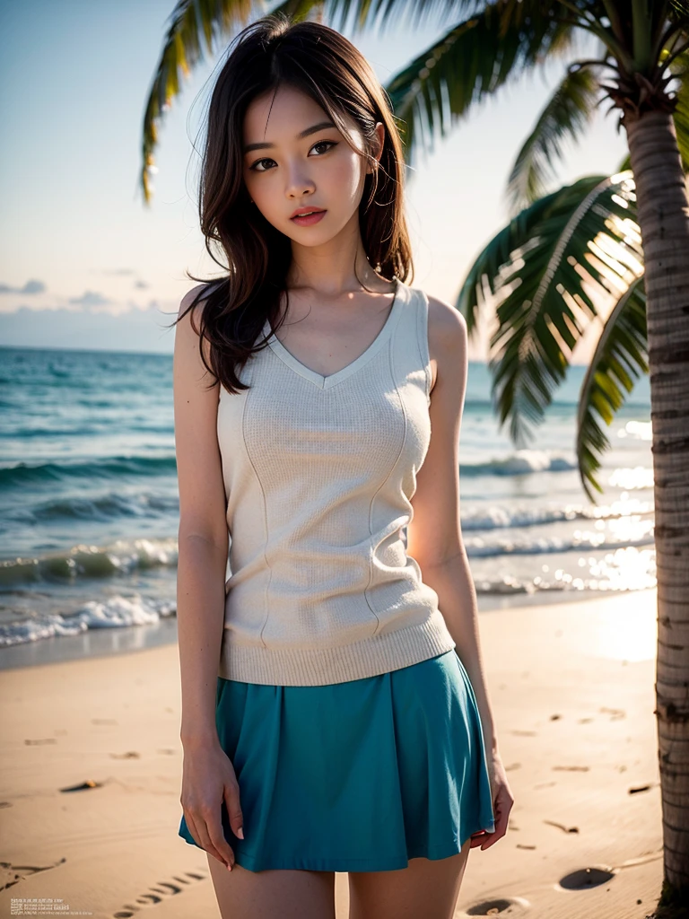 Browsing Caution, ((Highest quality)), ((8k)), ((masterpiece:1.3)), (Perfect look), (Photorealism:1.6), (Sandy Beach: 1.6), (Sandy Beachを歩く女性), (The sky dyed red by the sunset), (Sunset over the sea: 1.2), Japanese women, 47 years old, ((Realistic skin texture)), (Fine wrinkles appear all over the skin: 1.3), (Dullness: 1.1), (Unmoisturized skin: 1.2) , (Facial wrinkles: 0.9), (Wrinkles around the eyes: 1.2), double eyelid, Lower eyelid tear trough, (Crying Mole: 0.9), The eyes are looking here, Serious gaze, (Dimples: 1.2), Long Hair, (Boyish Belly Shorthair), (Hair over the ears), Laugh with the corners of your mouth turned up, Soft fabric off-shoulder blouse, Wide sleeves, Cuffs that fit your wrist, (The bottom of the blouse is tucked into the skirt: 1.2), flare skirt, barefoot, Hair blowing in the wind, Small breasts, (whole body: 1.4),
