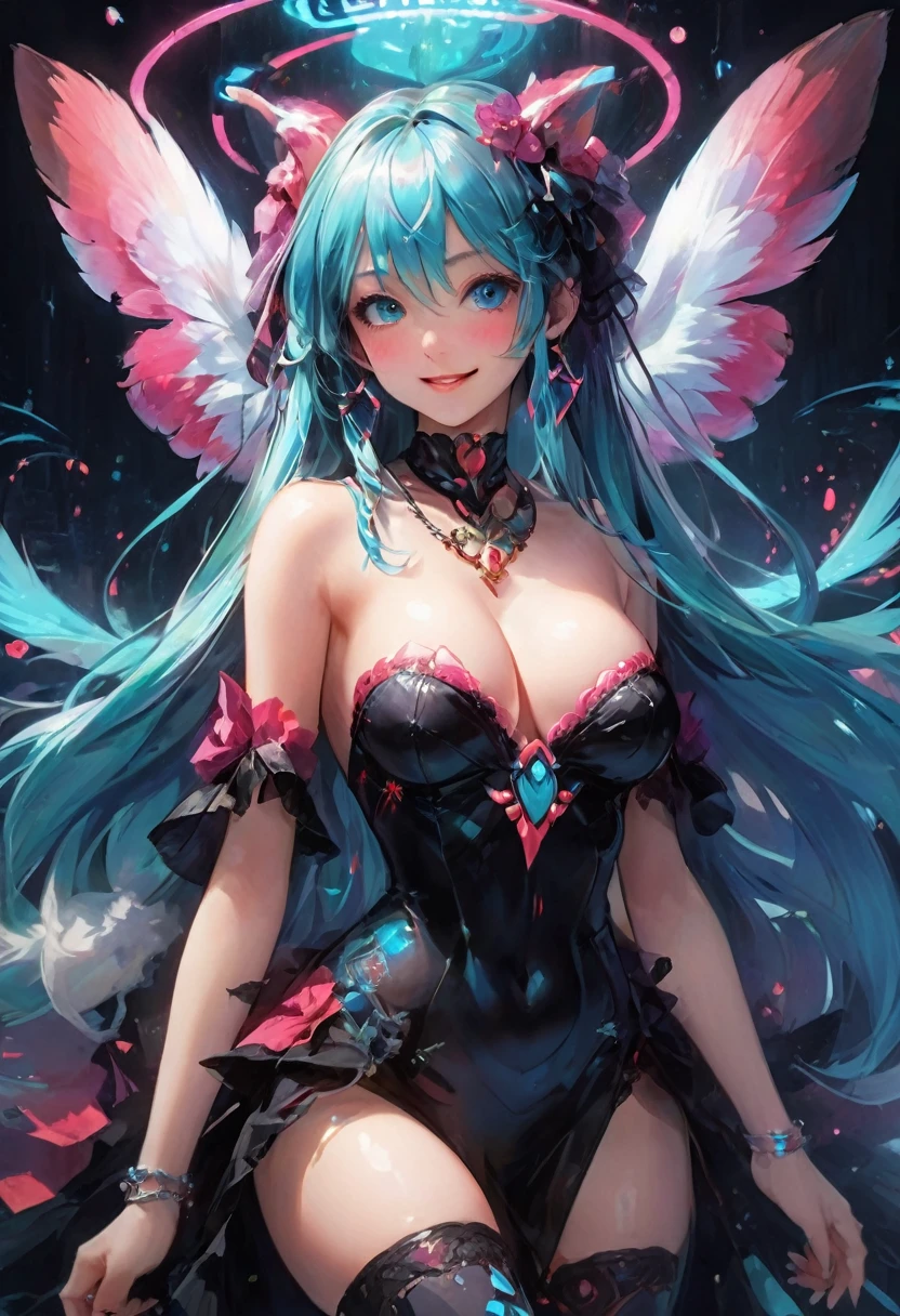 (Highest quality, 16K, 8k, High resolution, masterpiece:1.1), Very detailed, (Realistic, photoRealistic, photo-Realistic:1.3), expressive aesthetics, 1960s counterculture, Brightly colored humanoid, Psychedelic Art, erotic art style, Sharp details, abstract pattern, , , , erotic Background, , , Fractal Art, Multicolored neon lights, A unique and trippy perspective, landscape, Hallucinations, a mind-changing experience, Motion Blur, Fluid movement, Synthesizer Sounds, Realistic fur rendering, Rich and vibrant color palette, , Mysterious glow, high contrast lighting, , Both eyes are the same size, One Girl, alone, huge breasts, , , , Wet, Glowing Skin, , , , , , , , Red cheeks, Shiny rosy lips, Sexy posture, Dynamic pose,Lens flare, succubus Hatsune Miku, , cyan hair, ，Chest compressions, , , , , black pantyhose, seductive smile, , drunken eyes, rolling eyes, , perky breasts, , , , , , , square hair accessory