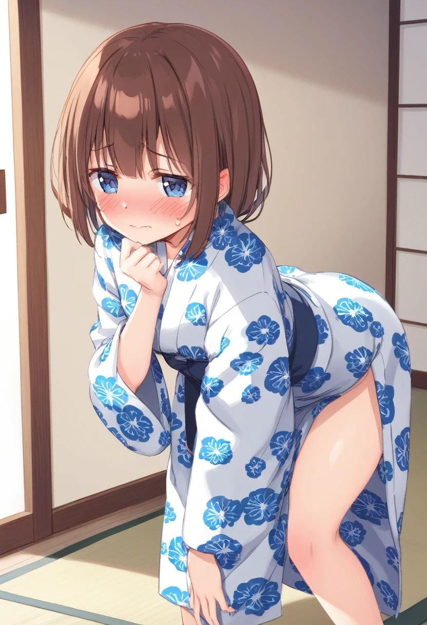Cute beautiful girl、、Handstand、naked、( Embarrassed blush:1.5)、Open yukata,
