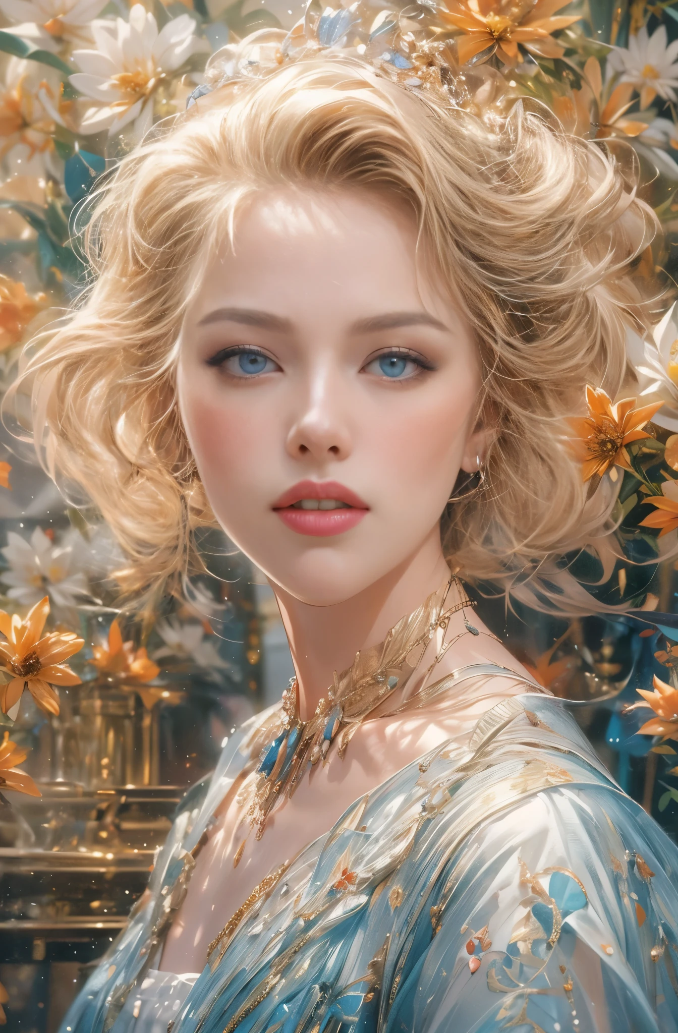 Paris at the beginning of the 20th century, Countess Cagliostro , A rare female thief, Beautiful blonde, A white woman with blue eyes is standing there., A fantastic atmosphere, Between dream and reality, Beautiful Platinum Blonde, very fine and beautiful eyes, Beautiful and delicate blue eyes, Translucent white skin, Rosy lips, Very sharp beauty, Noble and elegant beauty, Appearance of an aristocratic woman from a prominent family in the early 20th century, pretty much beautiful face, Captivating woman, Very stylish woman, Elegant and noble beauty, Beautiful and stylish dresses, A woman who looks about 27 years old, Five-fingered hand, Lots of flowers, Gorgeous and luxurious, photograph:Pamela Drew, tumbler, Minimalism, Nicole Kidman, portrait of Nicole Kidman, young Nicole Kidman, wonderful芸術, actor, Nice, Oscar winners, Charlize, Breathtaking art, Hollywood actress, Claudia Schiffer, Chen Yifei, Female painting, Lots of flowers, Vivid and colorful paintings, Glamorous and luxurious, Chen Yifeiに影響を与えた作品, Works that influenced Francesco Hayes, Inspired by Hendrik Terbruggen, Jean=Works that influenced Auguste Dominique Ingres, Works that influenced Liu Jun, Jean=Works that influenced Auguste Dominique Ingres, artwork in the style of Switzerland, by ヤン・J, Switzerland, Beautiful Art UHD 4K, Detailed painting 4k, Beautiful digital art, Beautiful artwork illustration, Switzerland masterpiece, By Chen Yanjun, Lee Song, Highest quality, The perfect angle, Perfect composition, Best Shot, Official Art, Cinematic Light, Figurative art, Beautiful and expressive paintings, Beautiful artwork illustration, wonderful, Cool Beauty, clear, Muromachi Fantasy, mysterious, Highest quality, Official Art, Extremely delicate and detailed painting style, Beautiful and subtle effects, Elegant and beautiful painting art, The pinnacle of beauty in painting, Perfect light, Perfect composition, The perfect angle, Perfect subject, Best Shot, women only, Sharp contours, Face close-up