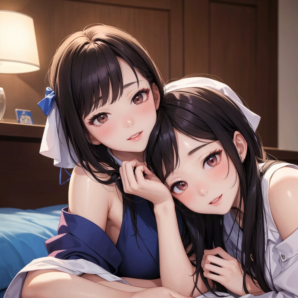 Korean sexy, 2 girl, (16 years old), in the hotel, night, buxom, pleased expression, (face and skin detailed), (masterpiece, best quality, extremely detailed, hyper realistic) 