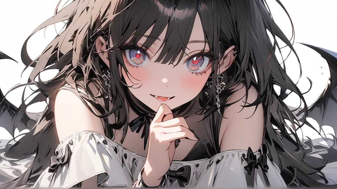 One Girl, bangs, Long Hair, Messy Hair, slope_eye, Diamond-shaped pupils, Devil Girl, Royal type off-shoulder dress, Conceptual Art, masterpiece, Very detailed, Attention to detail, high quality, 最high quality, High resolution