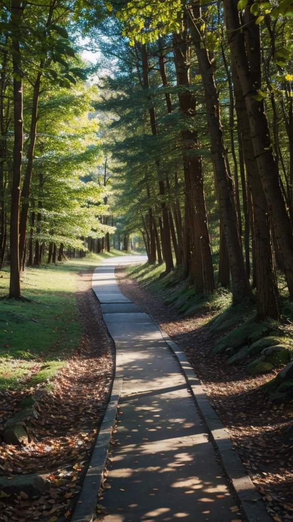 Clear bright path straight through trees