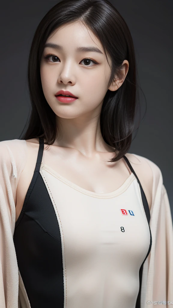 1 woman、Korean、Korean、cyberpunk suit、smooth rubber、tight suit、chest chuck、intricate details、high quality、(upscale:1.4)、Staring at me、ultra realistic 8k、Perfection face、perfection、clean、masterpiece、professional artwork、famous works、Perfection face、beautiful expression、beautiful eyes、short black hair、high heels、wet hair、very big breasts、best image quality、natural background、(focus on chest)、No pants, (RAW Photography:1.2)、top-quality、white, a beautiful detailed girl、tight water suit、latex wet suit, a smile、Twin-tailed、extremely detailed eye and face、beatiful detailed eyes、huge filesize、hight resolution、hight resolution、8k wallpapenely detail、Highly detailed ticker uniform 8k wallpaper、Light on the face、movie lighting、16-year-old girl、sexy pose、(photorealisim:1.4)、illustratio、surrealism、 frombelow、super detailing、masterpiece