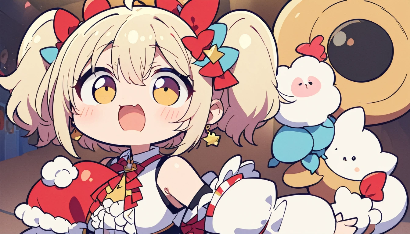 One personのキャラ、yellow、髪の毛yellow、Idol Costumes、（（One personのキャラ）、（（whole body））、Round face、fluffy(Highest quality、masterpiece、High resolution、detailed)、Anime Style、One personのアイドル、whole body体、One person