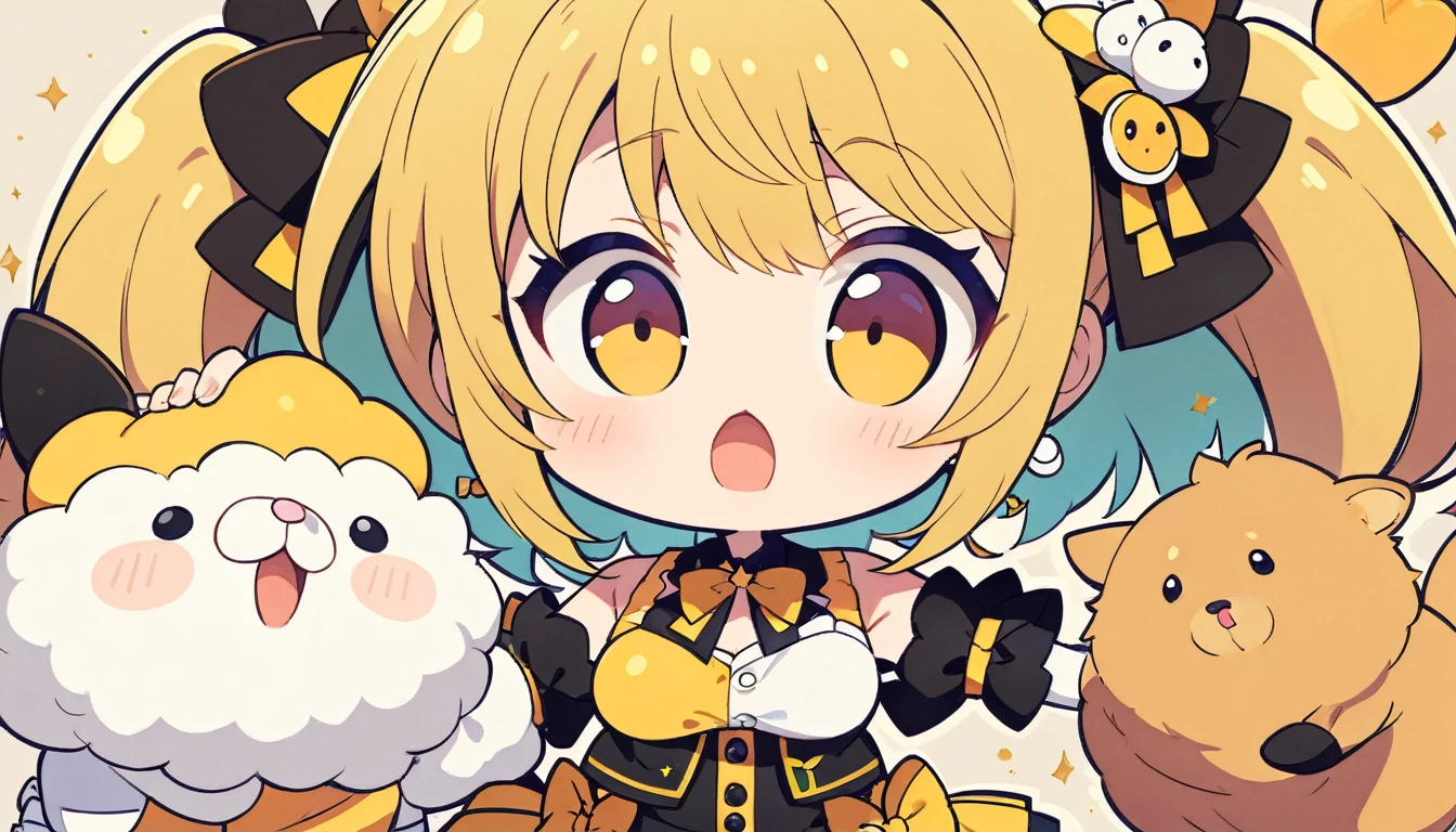 One personのキャラ、yellow、髪の毛yellow、Idol Costumes、（（One personのキャラ）、（（whole body））、Round face、fluffy(Highest quality、masterpiece、High resolution、detailed)、Anime Style、One personのアイドル、whole body体、One person