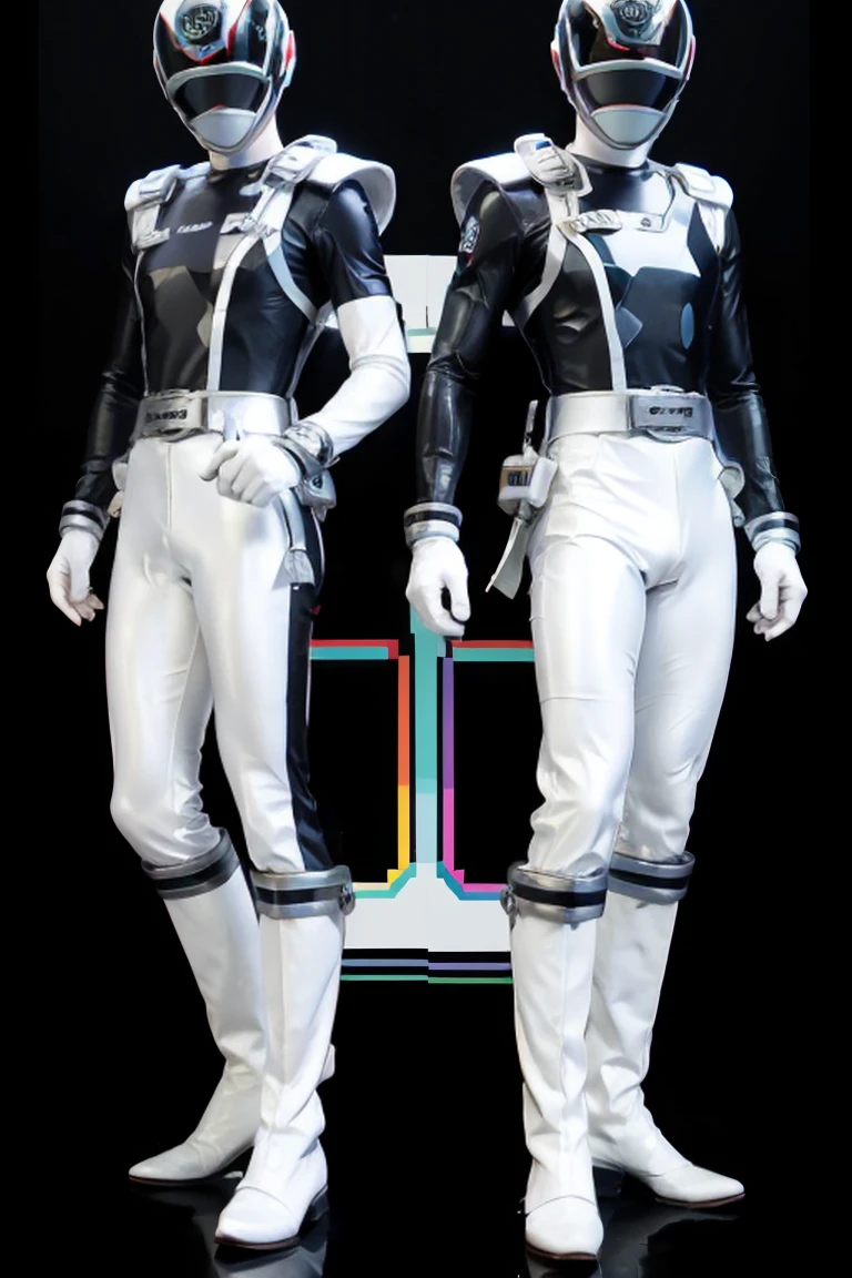 1boy, white, full body, Illustration, cinematic light, high resolution, best quality, ultra detailed, masterpiece, power suit, powerranger, suit, spd, (white ranger suit))