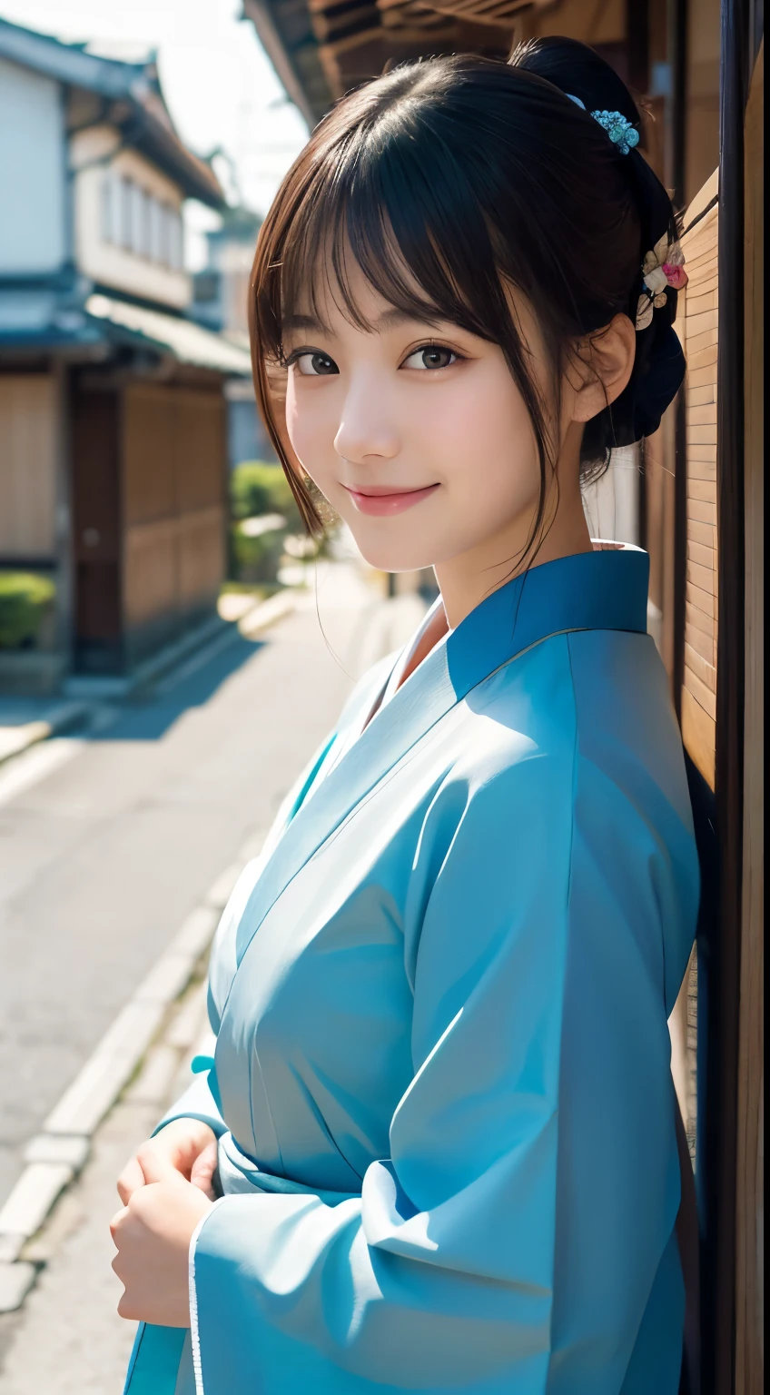 Professional Lighting,(Photorealistic:1.4), (Top image quality:1.0), (超A high resolution:1.0), 8k, Raw photography, (masterpiece:0.2), (Facing the children_v1:0.5)、(最高quality Detail:1.2)、Realistic、8K Ultra HD、High resolution、(1 girl:1.2)、超detailedな、High quality textures、複雑なdetailed、detailed、Very detailed CG、High quality shadows、detailed 美しく繊細な顔、Beautiful details and a delicate eye、(Symmetrical eyes:1.2),Written boundary depth、Ray Tracing,1 girl, Japanese Girls, (Natural smile:1.4),cute, thin, Portrait of a beautiful Japanese woman in a kimono, Standing elegantly on a street corner in Kyoto. Kimono with vibrant traditional patterns, Hair decorated with elegant and delicate hairpins, Gentle expression. (With the old streets of Kyoto in the background:1.4)、The soft light of a spring afternoon、Adding tranquility to the scene. Rendered in a Realistic style with great attention to detail, High resolutionの画像.Sky Porn, Magic Hour, (Realistic:1.3), finely, quality, (Tabletop:1.2), (Realistic:1.2), (最高quality), (複雑なdetailed), dramatic, Ray Tracing, photograph, +roller