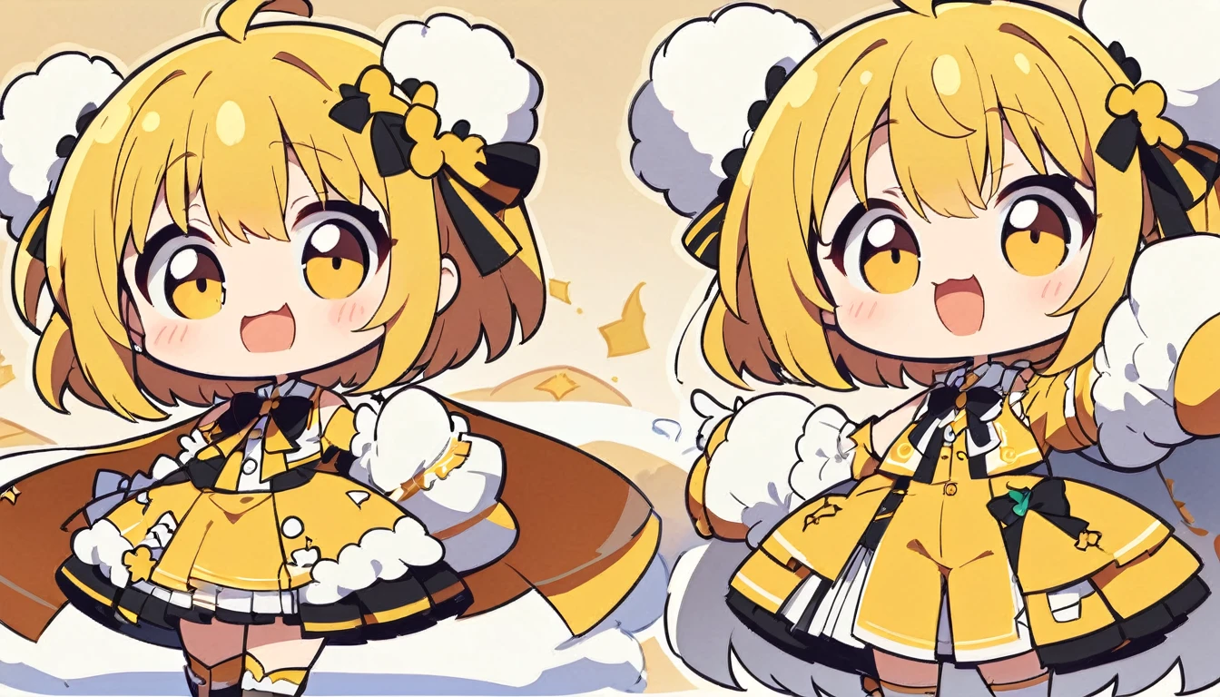 One personのキャラ、yellow、髪の毛yellow、Idol Costumes、（（One personのキャラ）、（（whole body））、Round face、fluffy(Highest quality、masterpiece、High resolution、detailed)、Anime Style、One personのアイドル、whole body体、One person