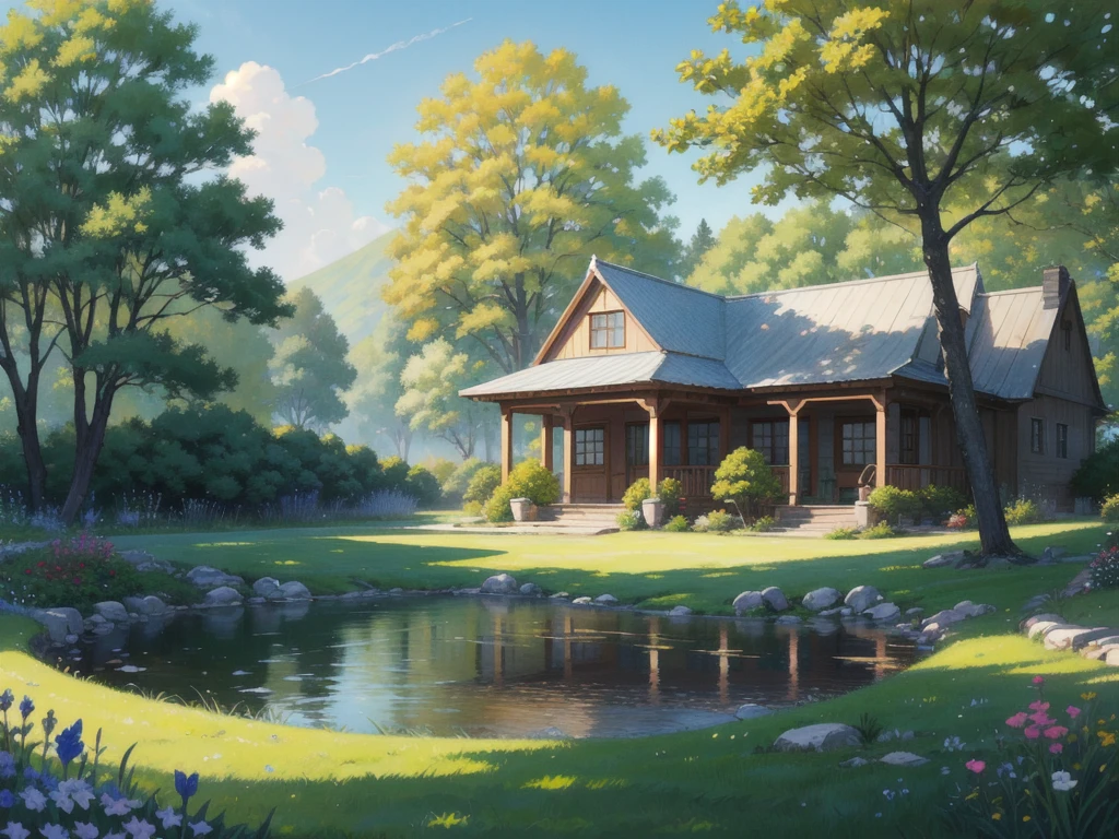 Painting a Summer Landscape - Capturing the Beauty and Serenity of a Sunny Day in the Countryside. The picture must be colorful and vivid., Warm colors and bold brushstrokes create lush landscapes., Gentle hills, And the blue sky. You can also include small streams, Some trees, Or by painting a farmhouse in the background.、It can add depth and interest to your drawings.。. To create a sense of balance and harmony、Pay attention to the position of the elements and the overall composition of the painting。. Use your imagination and creativity、Bring your scenes to life on your canvas, Try different techniques and styles、Achieve the effect you want。.A vast, natural prairie、
