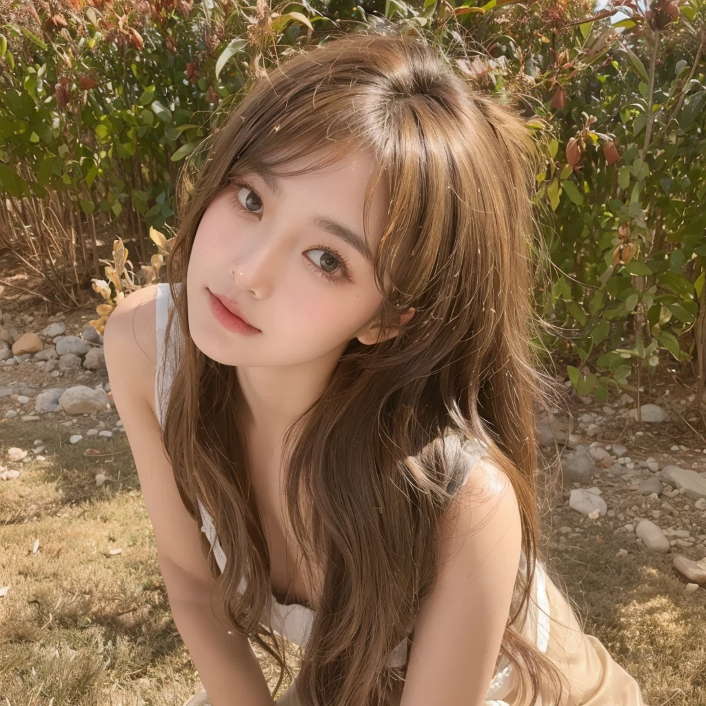 Honey Tea Flax Big Wave，Long curly hair，Natural and beautiful hair，The background is simple and clean