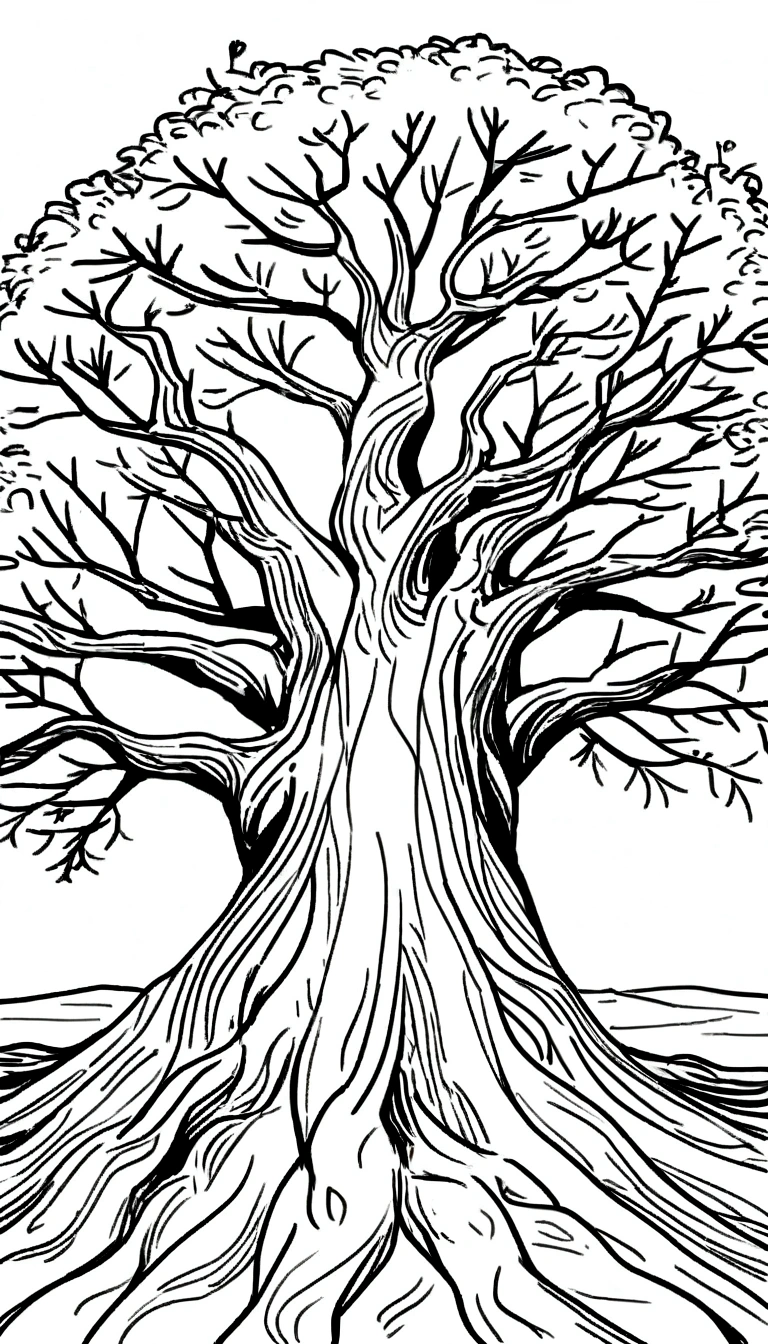 Ancient tree。Black and white line drawing