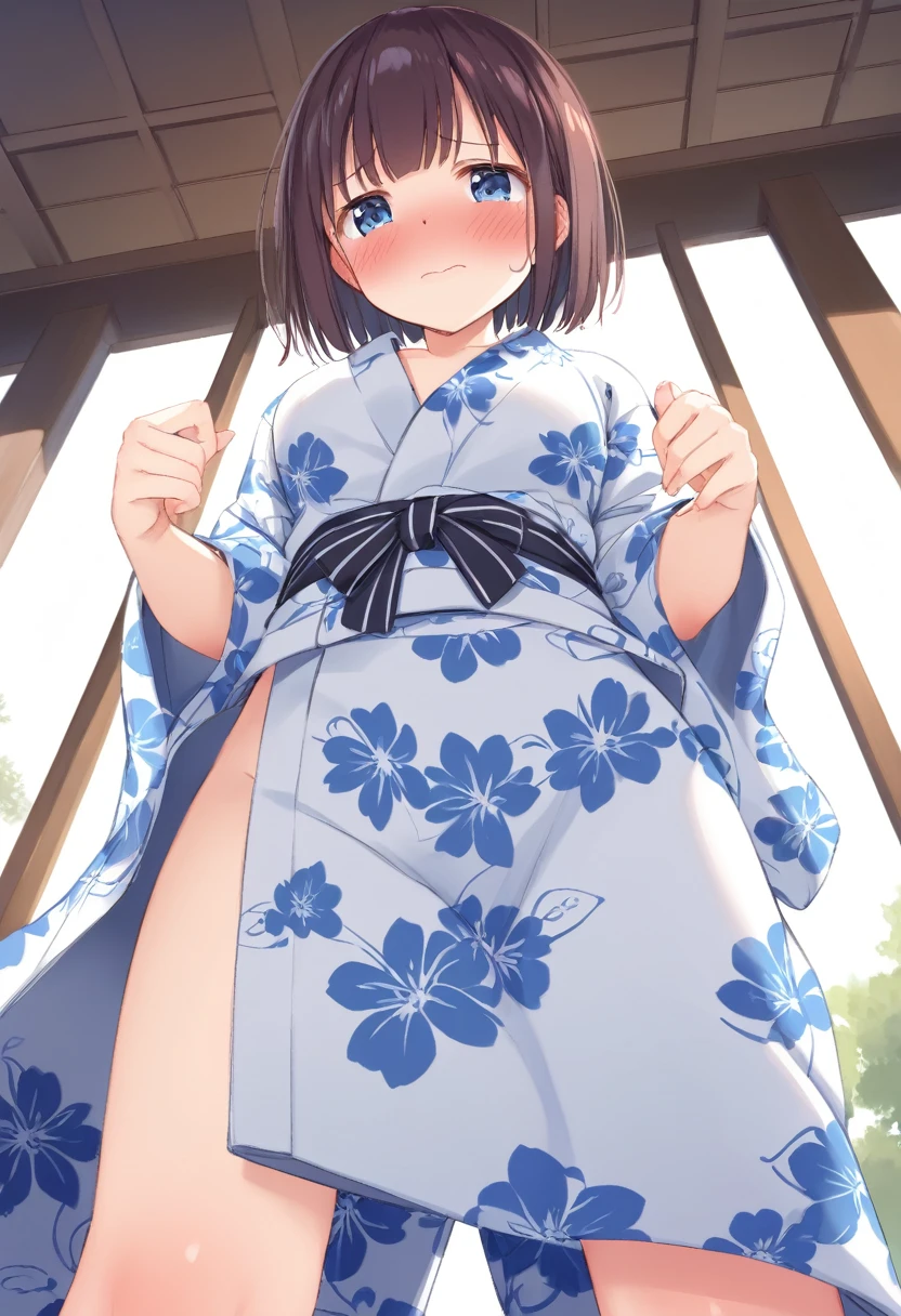 Cute beautiful girl、Lift and open your legs、(From below:1.7)、naked、( Embarrassed blush:1.5)、Open yukata,