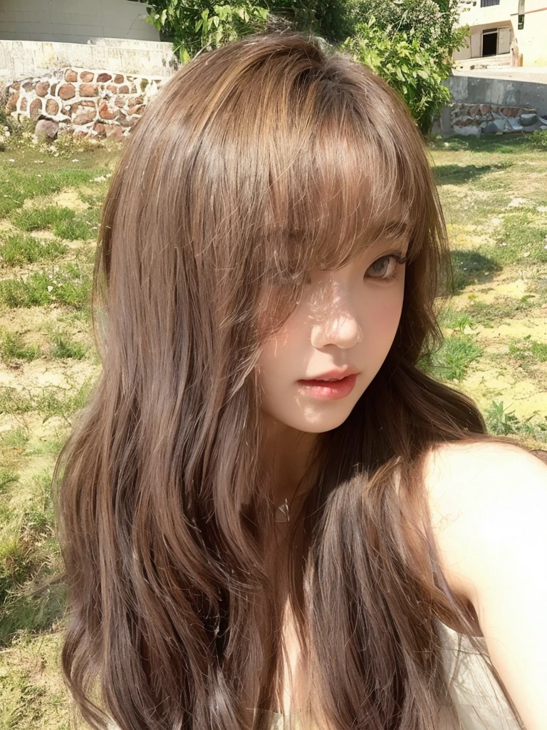 Honey Tea Flax Big Wave,长curls,Natural and beautiful hair,The background is simple and clean,curls