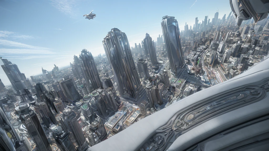 Flashy but futuristic (Apartment:1.3) Arcop Area 18, SF, In the style of Star Citizen, housing, tobacco, ((masterpiece)), photograph, Hyperrealism, Highest quality, Nice views, RTTX 10.0, Volumetric lighting, pathtracing, Flying the 4K and Origin 100i (outside:1.1)