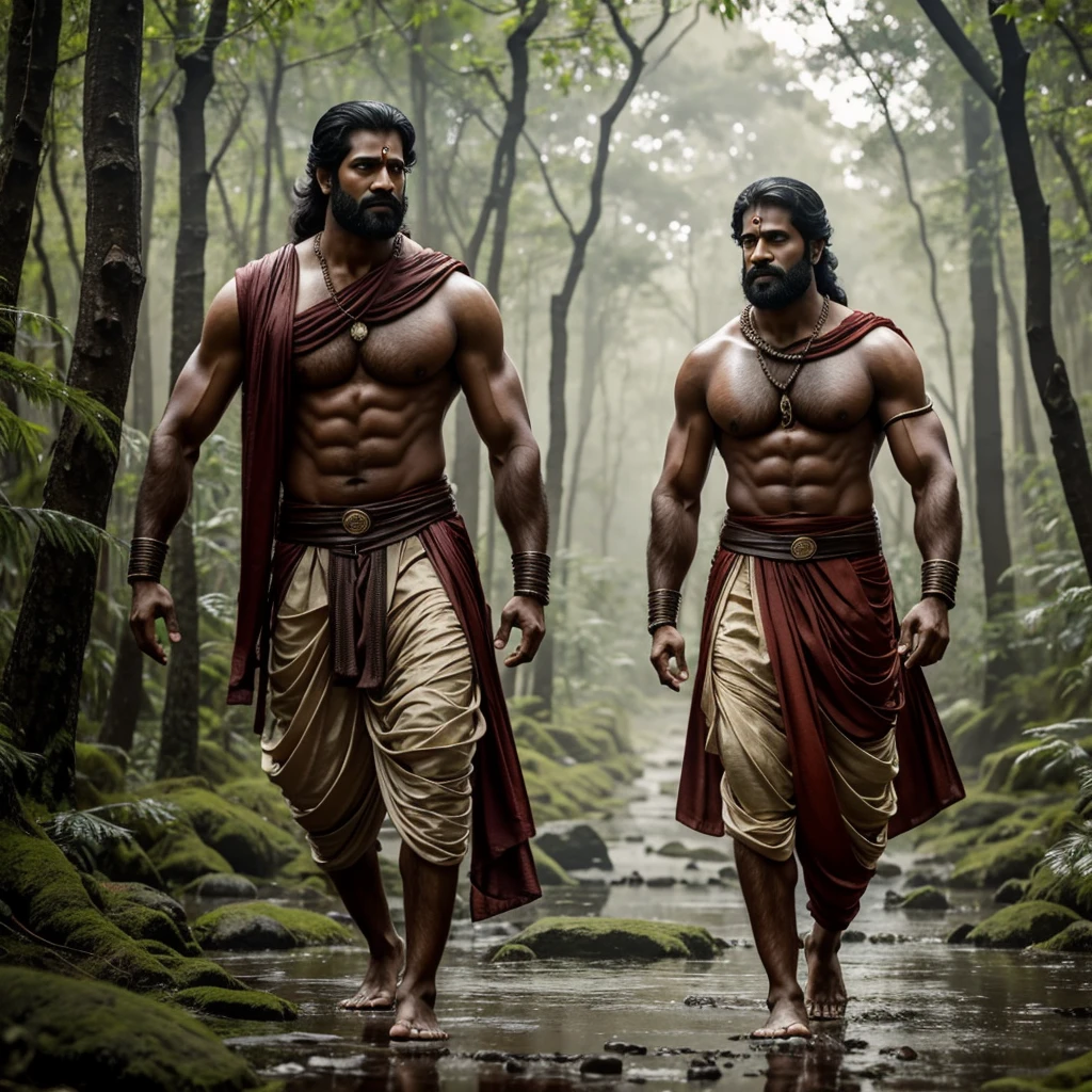 Bahubali character Devsena walking in the forest in beautiful clothes and it had rained a while ago