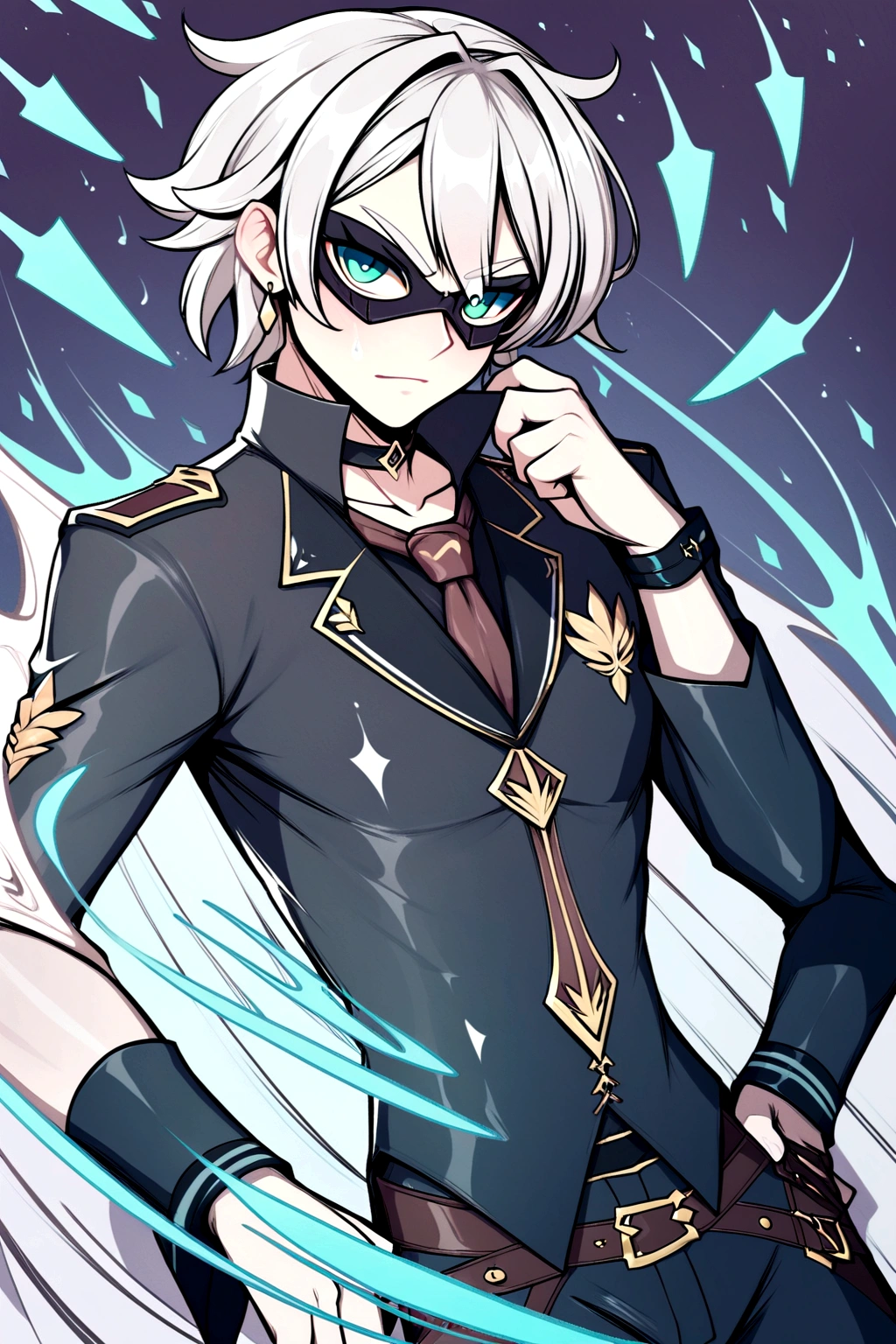 He gives people a sense of authority and power.. His striking appearance, From his white hair to his black clothes,Then the mysterious eye mask, This made him blind.. He stood there in a typical teacher's posture