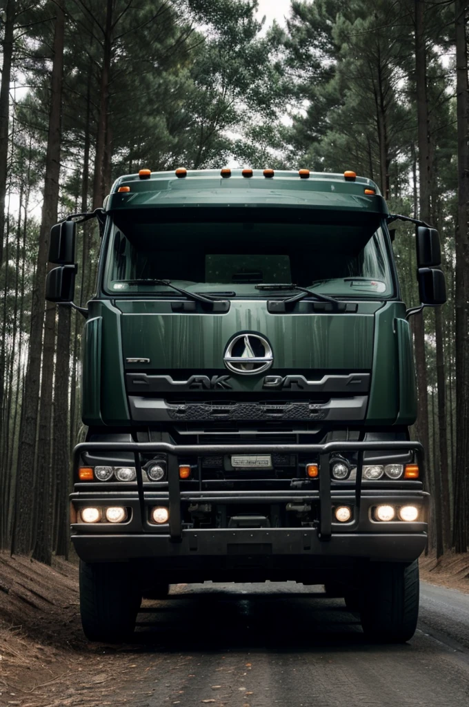 Dark night forest road truck driver 