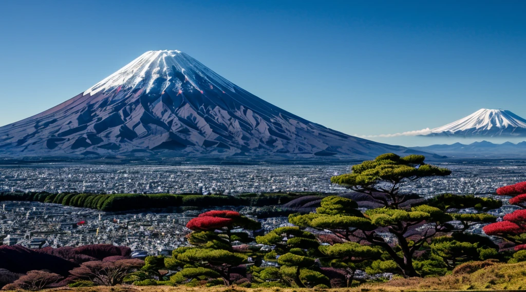 RAW photo of mount. Fuji Mountain, mount. Fuji Mountain one, We don't need another mountain, Delicate, beautiful and realistic, detailed, Realistic, Ultra-realistic photos, 8K Ultra HD, Digital SLR, Sunny spring mountain, high quality, Film Grain, Fujifilm XT3, (masterpiece), majestic mount. Daisen, mount. Fuji Mountain reflected on the surface of the lake, Cherry blossoms are beautiful, The morning sun overlaps,