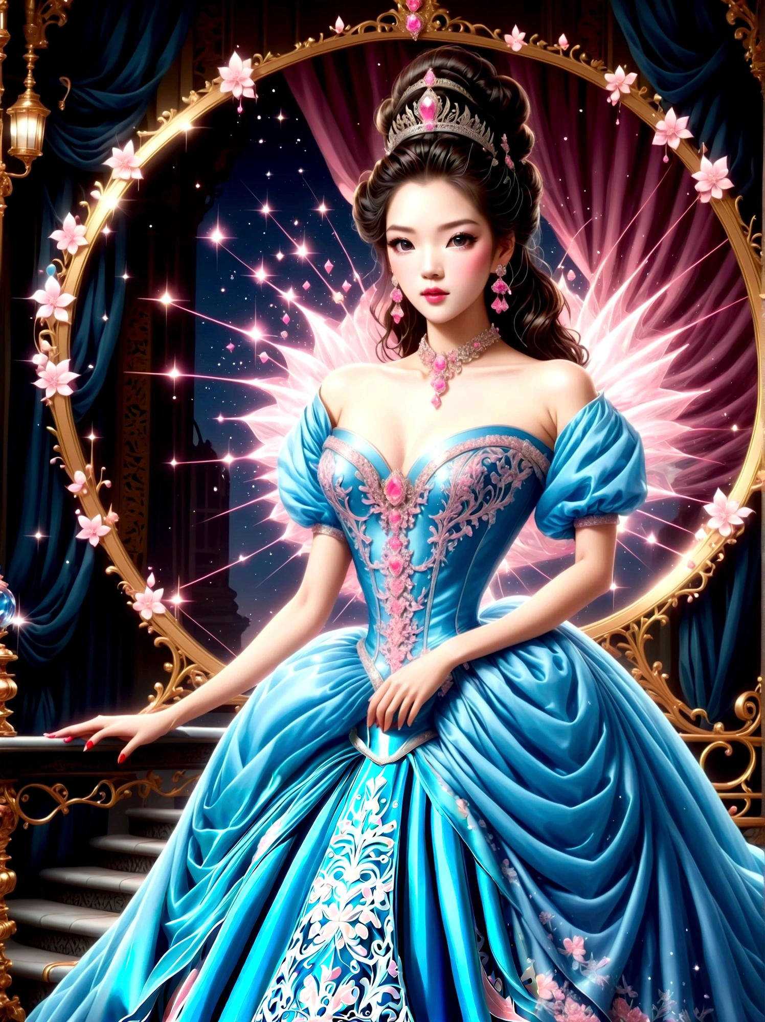 (Wearing a stately and exquisite royal Cinderella court evening gown:1.5)