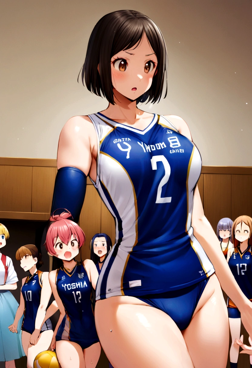 Asian woman wearing a volleyball uniform and holding a ball, Wearing a volleyball jersey, chiho ashima, Japanese Model, Wearing a leotard, For whom?, kimi takemura, Yoshitomo Nara, Cute girl in a tank top, Wearing a swimsuit, Ogata Aoi, Kazue Kato