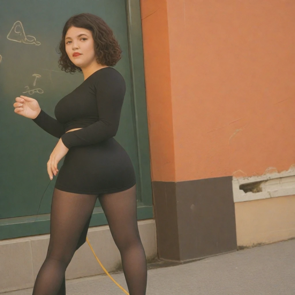 Tatiana Lobao in black tights and high heels posing on the street, grosso, vestindo roupas pretas justas, roupa apertada, terno de corpo inteiro apertado, roupas pretas justas, grande saque, shot Pelo lado, espesso, vestindo terno apertado, em terno de spandex, traje apertado, body preto colante, elastano preto, Pelo lado