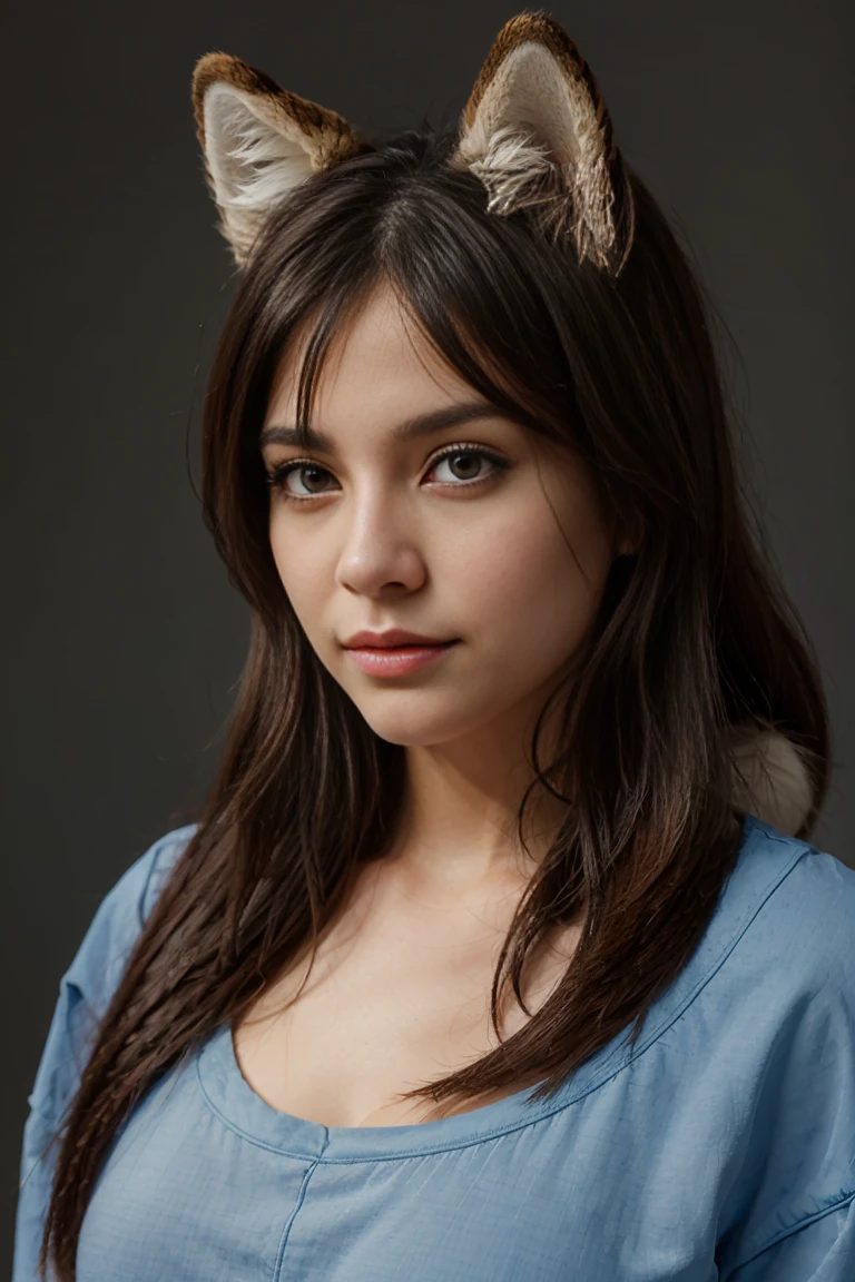 1 girl, blue fur, wolf girl, Medium bust, , Portrait, simple background, (furry:1.5)