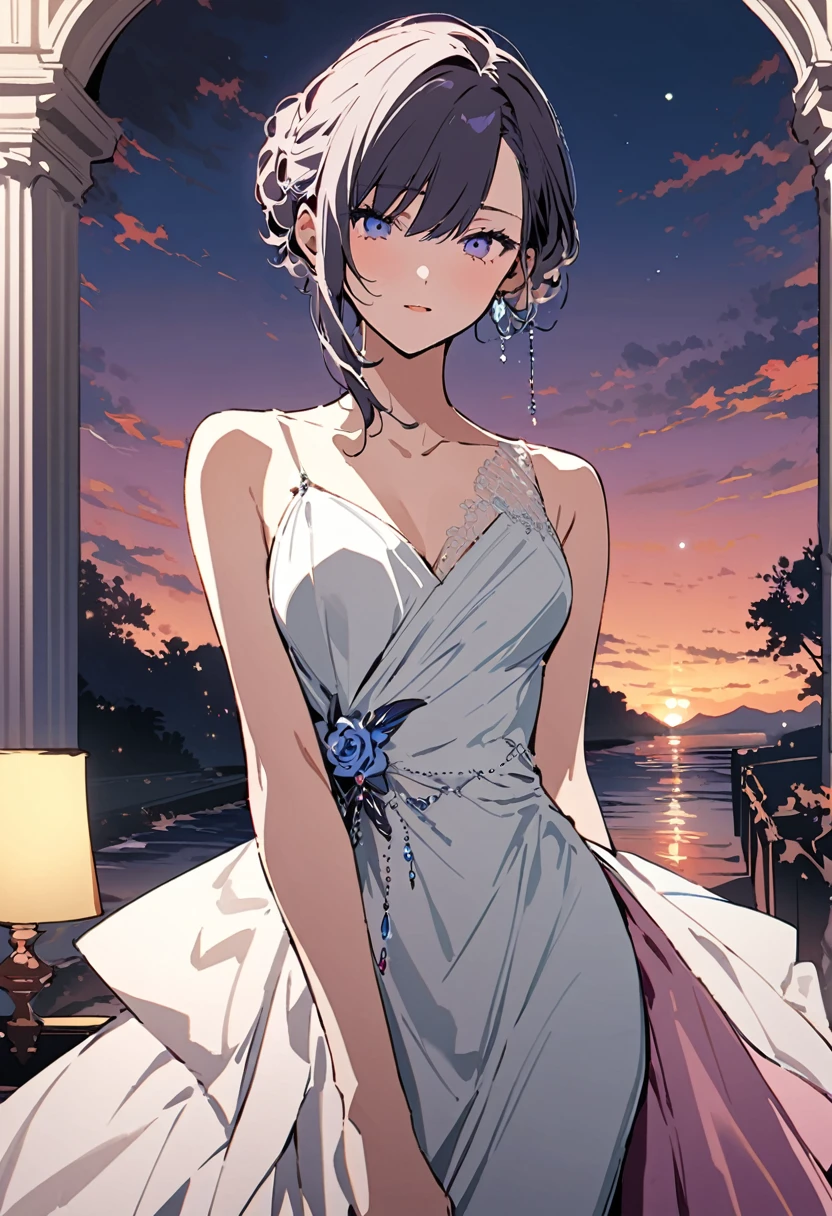 masterpiece, Highest quality, Illustration of the novel, High resolution, 18+ Adult content, Sensual, Intimate, Emotional, Passionate, romantic, sweet, Adorable, Innocent, Pure, charmな, charmな, charm, mysterious, charmな, charmな, Immersive, charmな, dream-like, Surreal, Imaginative, Whimsical, Artistic, Avant-garde, timeless, elegant, Sophisticated, chic, Sophisticated, Personality, original, charmな,((Evening Dress,evening dress,Evening Dresses:1.3))、((Upper Body:1.3))