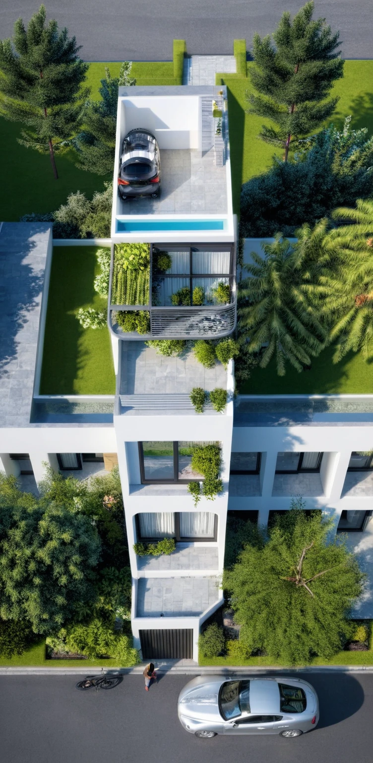 villa moderne, (style moderne:1.2), exterior design, vue de perspective, (block sidewalks and asphalt roads), (la maison du voisin d'Beside), (jour light sky background), Arbres bas autour de la maison, atmosphère globalement paisible photo cinématographique, (L'neutral lighting suitable for the modern villa, clear color thermometer sunlight 5500 KEVIN), Hyperrealistic art, professionnel, 8k, very detailed ï¼, (visualisation de la conception architecturale), (reflection), (se concentrer sur un objet), (material normal bump real reflection), (Scattered light), (hidden light) (rayon de lumière), (lumière multifaisceaux), (rayon de soleil) (multi-level reflection), (rendu de visualisation du logiciel corona:1.2),(((best quality))), ((chef-d'artwork)), ((meilleure illustration)), ((meilleures ombres)), ((great detail)), (Lignes complexes), (photorealism),(hyper detail), ((archaic)), ((Award-winning design)), (dynamic light), ((jour)), (Lumière parfaite), (Shimmering light), ((photorealistic)), ((complex detail)), ((extreme detail)), ((science)), ((hyper-detail)), ((great detail)), ((super realistic)), ((Crazy Detail)), ((rendu d'octane)), ((cinematic)), ((tendance sur artstation)), ((High fidelity)), ((video)), ((croustillant)), ((Brillant)), ((Superbe)), ((Attrayant)), ((High quality)),((pointu))((Brillant)), ((Superbe)), naturel, ((Attrayant)), ((Enlightening)), ((impeccable)), ((High quality)),((pointu edge render)), ((moderately soft lighting)), ((rendu photographique)), ((detailed archiving)), {real environment|spring adjustment|espace de style tropical}