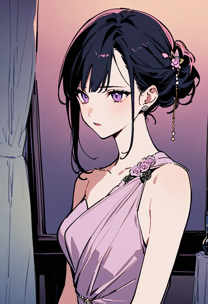 masterpiece, Highest quality, Illustration of the novel, High resolution, 18+ Adult content, Sensual, Intimate, Emotional, Passionate, romantic, sweet, Adorable, Innocent, Pure, charmな, charmな, charm, mysterious, charmな, charmな, Immersive, charmな, dream-like, Surreal, Imaginative, Whimsical, Artistic, Avant-garde, timeless, elegant, Sophisticated, chic, Sophisticated, Personality, original, charmな,((Evening Dress,evening dress,Evening Dresses:1.3))、((Upper Body:1.3))