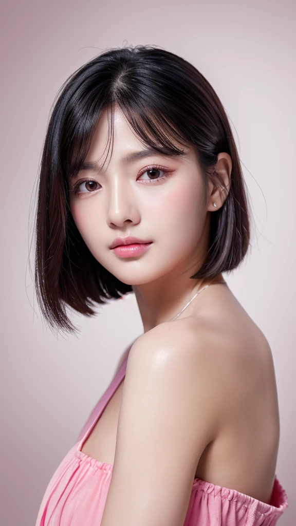 (masterpiece,best quality:1.4),(8k,raw photo,photo realistic:1.2),shiny skin,detailed skin,detailed face,detailed eyes,1girl,korean girl, beautiful face, pink makeup, black hair, straight hair, long hair