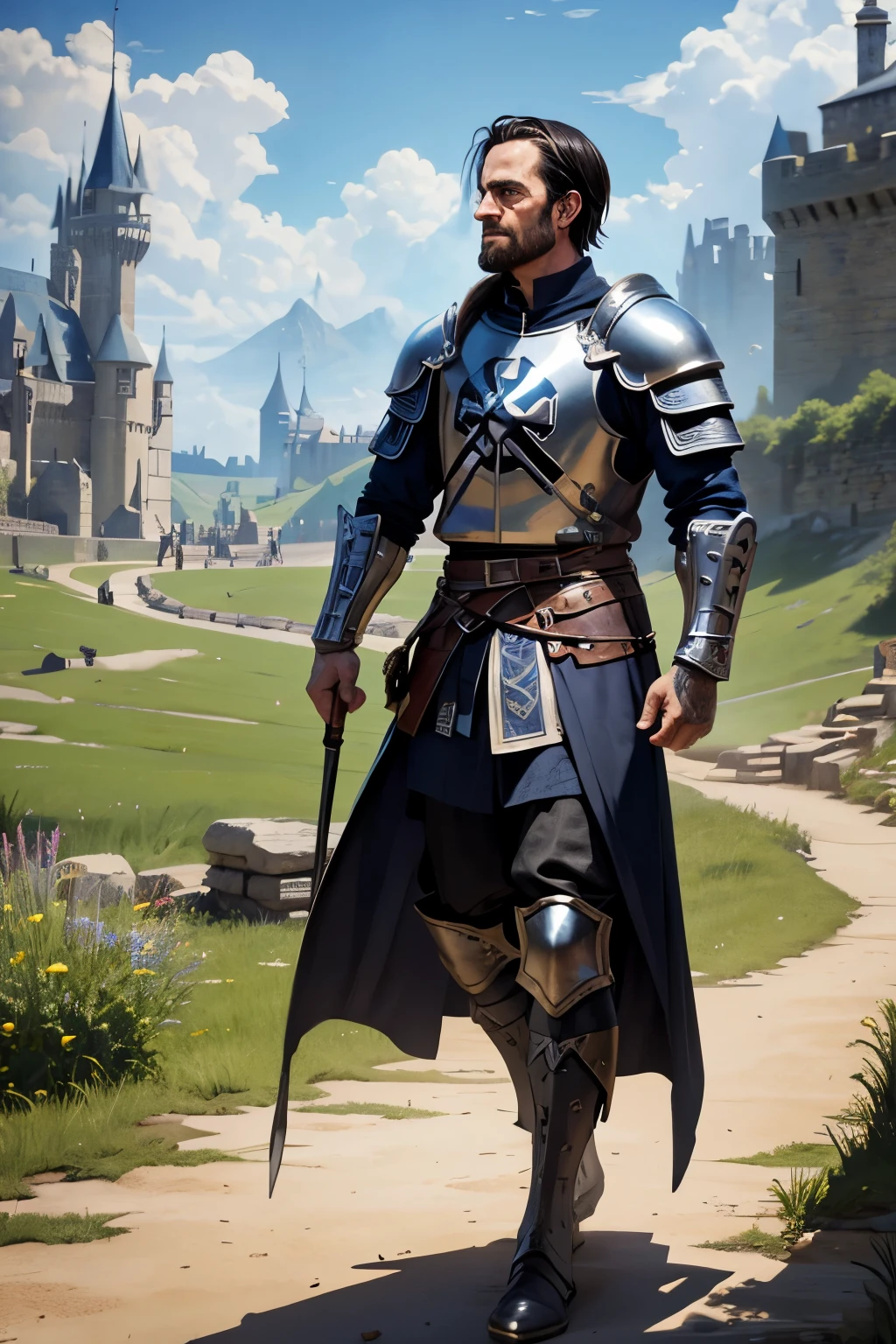 Phillip Jack Brooks CM Punk in knights armor in a medieval landscape