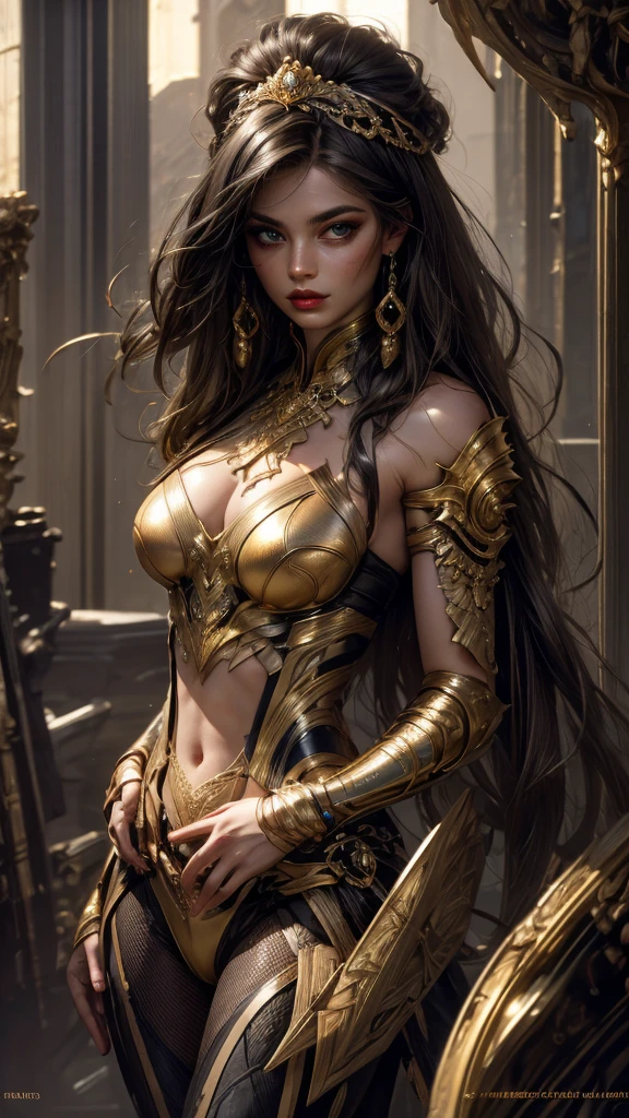 Cleopatra, smallest short short, wide angle, short top, very short, 8k, highres, ultra detailed, (masterpiece:1.4), best quality, A beautiful woman with large elegant, hawk-like-nose, who embodies old fashioned class, sophistication, elgance as well as wholesome, natural beauty. curvy, thin-waist, wide-hips, swaying-hips. In the combined styles of painters Greg Rutkowski, Thomas Kinkade
