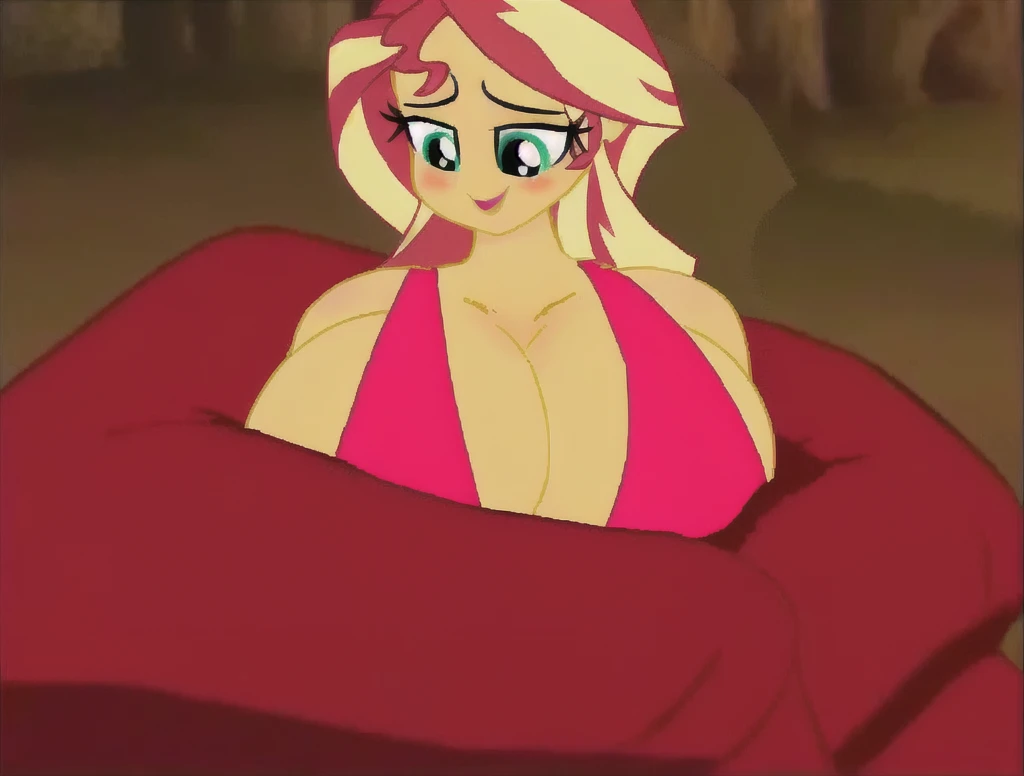 there is a cartoon picture of a woman in a red dress, breasts covered and sfw, furr covering her chest, covered sfw huge breasts, big breasts!, a human-like juicy peach, covered breasts, sfw huge breasts, sfw version, large breasts size, sun behind her, cleavage, big breasts!!, sie boob, fur covering her chest, barrel chested