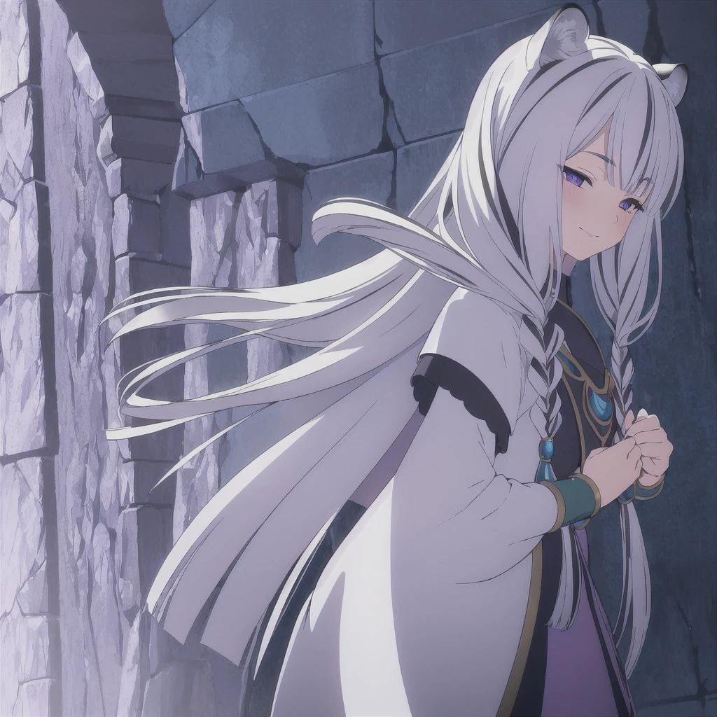 ((masterpiece)), (best quality), (ultra-detailed), photorealistic, (best illustration), ((an extremely delicate and beautiful)), 1girl, solo, long hair, tiger ears, [:tiger tail under:0.2], white hair, two-tone hair, full body, knight armor, crimson glowing details on armor, amulet on neck, Bracelets, crimson crystals in Bracelets, long lilac cape, open eyes, evil purple eyes, looking at viewer, malicious smile, blush, in space, goddess, low twin braids, loosen hair, quiet gesture, white armor, cybernetic armor, hyper detailed space,best illumination, low mask, mouth covered with mask. 