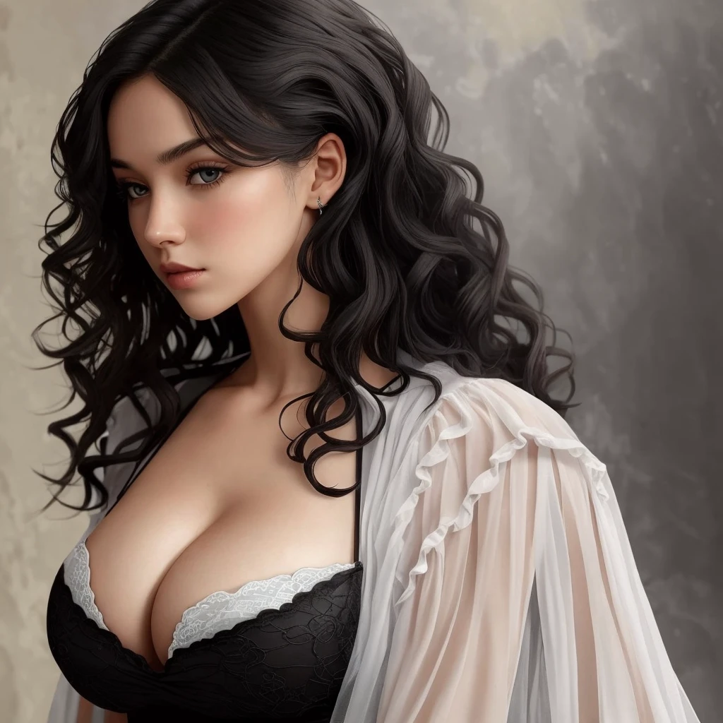 Modern,black wavy hair,black eye, lovely behaviour,busty
