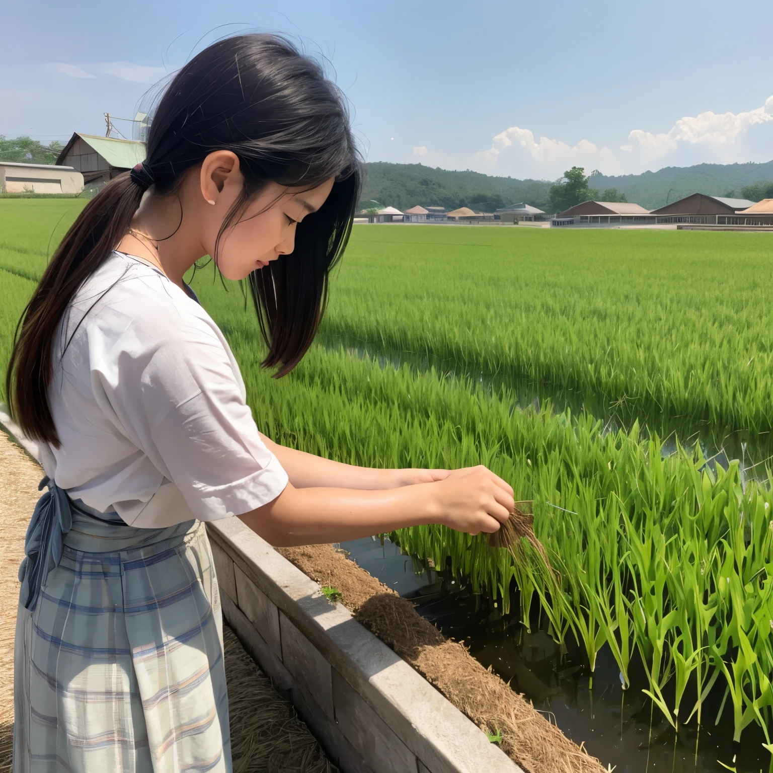 girl planting rice,