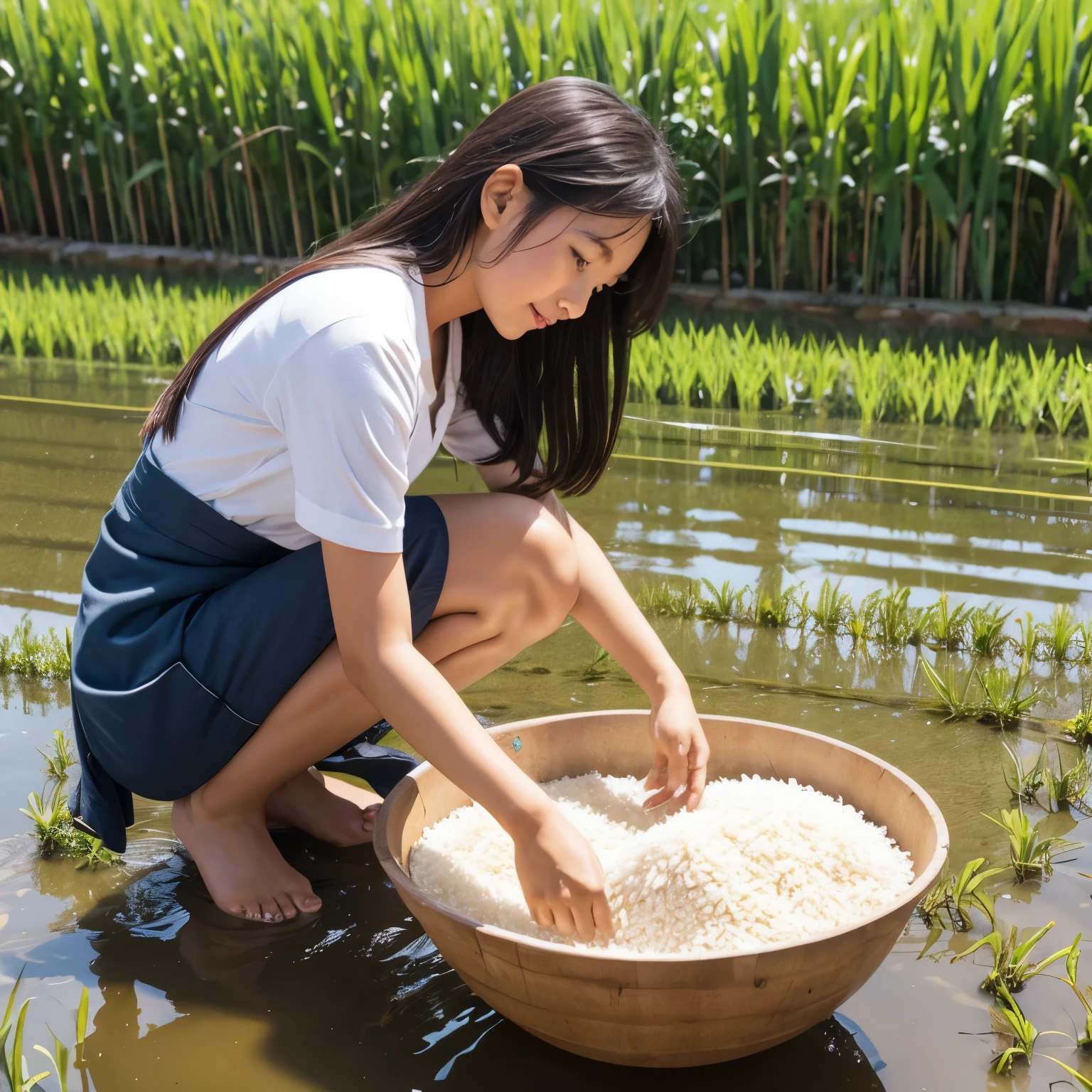 girl planting rice,