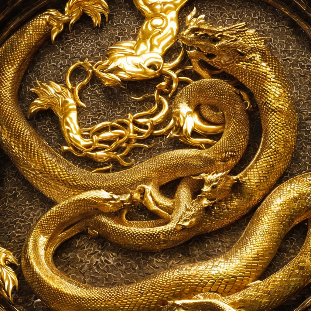"Create a photo of the Golden Dragon God. It should be like a snake, Metal scales, Upward rise,The background is white. This photo embodies spirituality, Realm of the Spirit, Chakra, Spiritual world, A fantastic atmosphere."