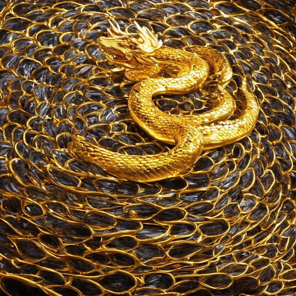 "Create a photo of the Golden Dragon God. It should be like a snake, Metal scales, Upward rise,The background is white. This photo embodies spirituality, Realm of the Spirit, Chakra, Spiritual world, A fantastic atmosphere."