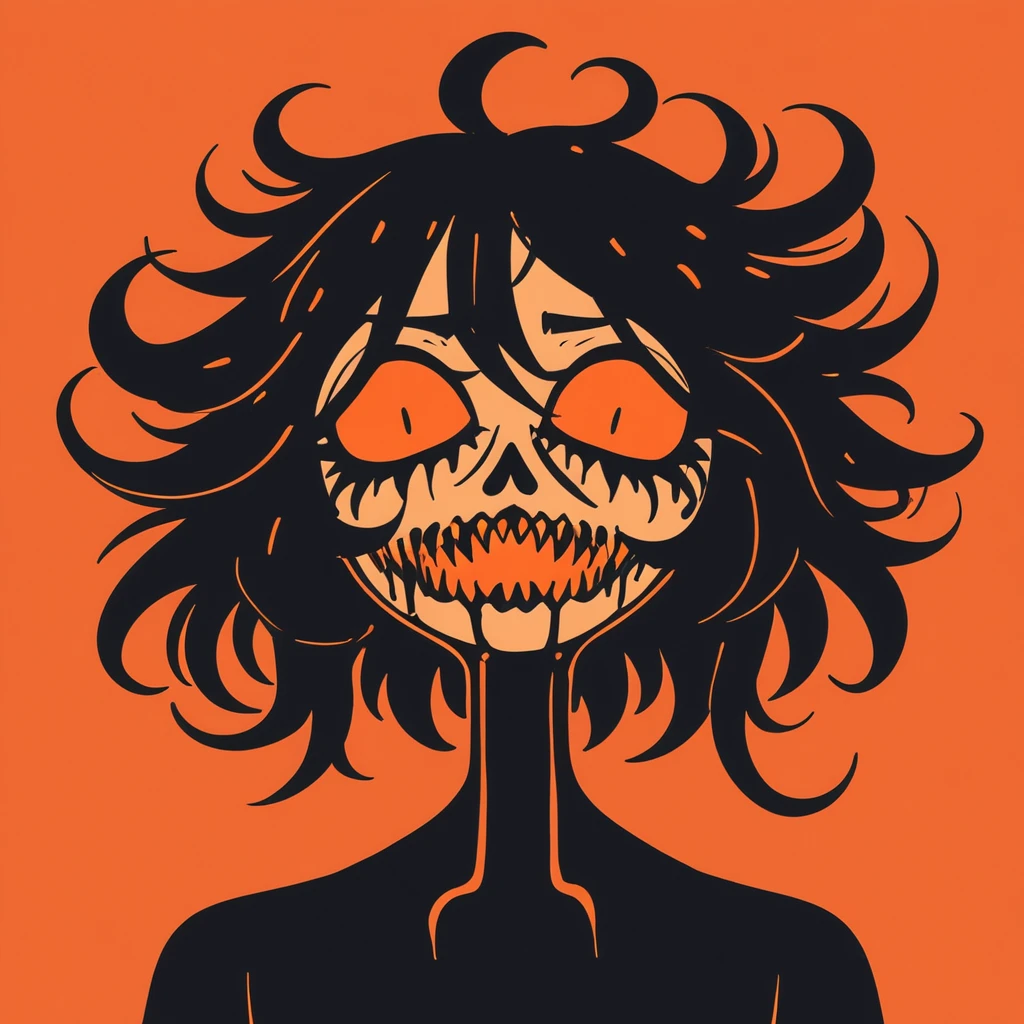 Killed by Death in Atomic tangerine aesthetic art style, nightmare fuel style, furry anime style