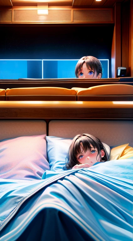 High resolution, Highest quality, super high quality, Very detailed, Cinema Lighting、living room、uniform、Embarrassing、Sweaty、Sweat、Eyes from below、Girl seen from the floor、Low Angle、 See through、