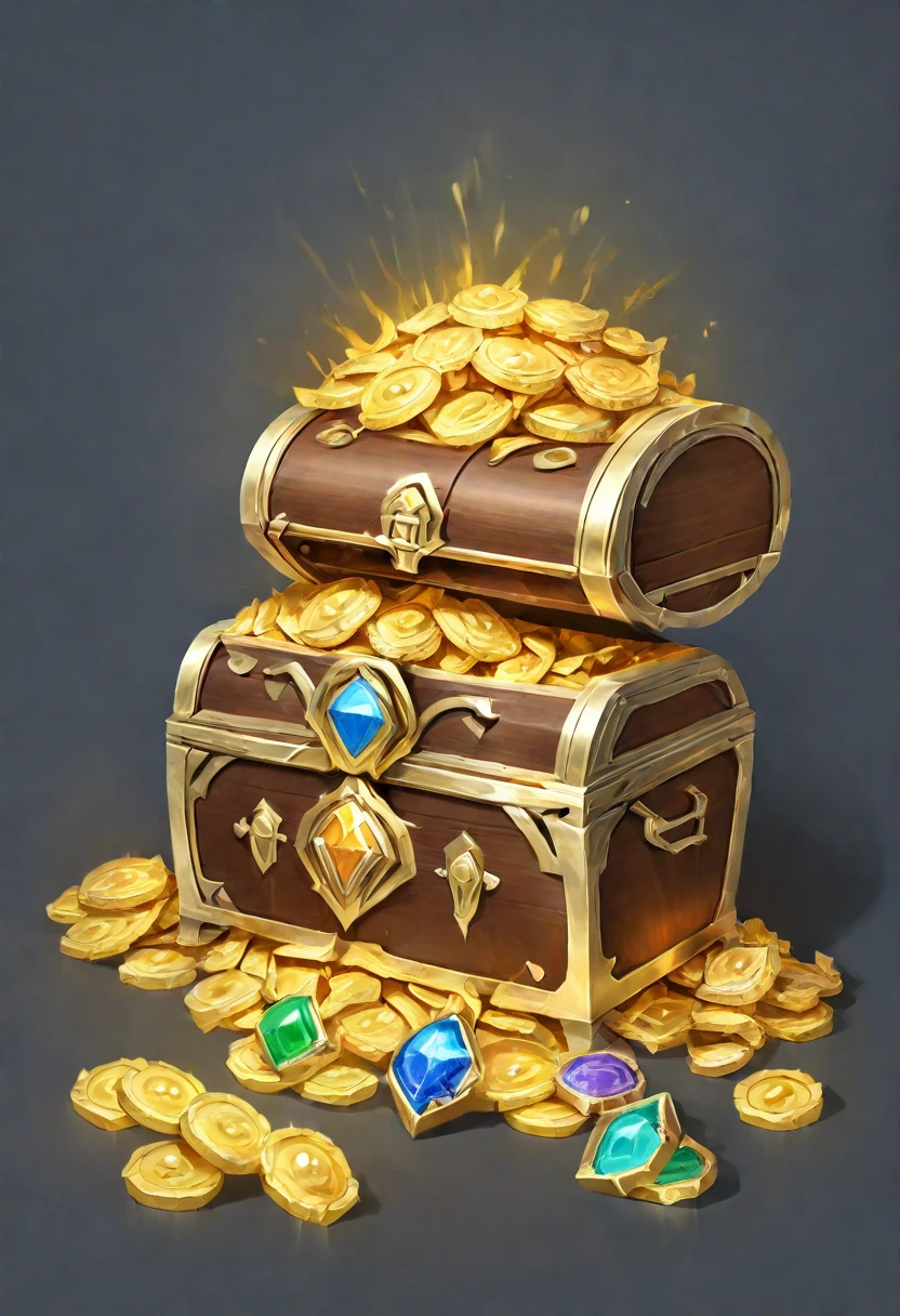 Gorgeous chests,Bronze treasure chest with dragon head,Metallic luster,,Treasure,treasure,A pile of gold coins,Exquisite gemstones,Game Icon,Realism,Diablo concept art.