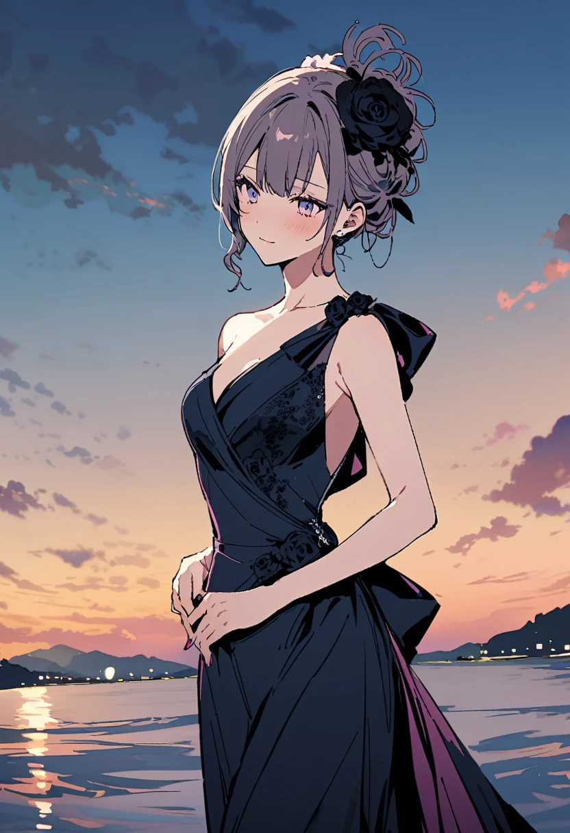 masterpiece, Highest quality, Illustration of the novel, High resolution, 18+ Adult content, Sensual, Intimate, Emotional, Passionate, romantic, sweet, Adorable, Innocent, Pure, charmな, charmな, charm, mysterious, charmな, charmな, Immersive, charmな, dream-like, Surreal, Imaginative, Whimsical, Artistic, Avant-garde, timeless, elegant, Sophisticated, chic, Sophisticated, Personality, original, charmな,((Evening Dress,evening dress,Evening Dresses:1.3))、Upper Body、(a bit)