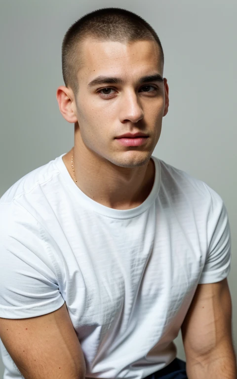 (ultra-high-resolution 8k, best quality, photo realistic:1.4) profile photo,
BREAK
american, (man), athlete, caucasian, 28years old, (buzz cut:1.2), square face, black and small eyes, stern eyes, thick and straight eyebrows, snub nose, plump lips, have distinct facial features,
BREAK
looking straight ahead, upper torso shot capturing his intense gaze,
BREAK
(muscular body), single eyelid, closed mouth and , Well-balanced face, wearing white no-sleeve top, exuding the vibe of a fashion model with a neutral, serious expression,
BREAK