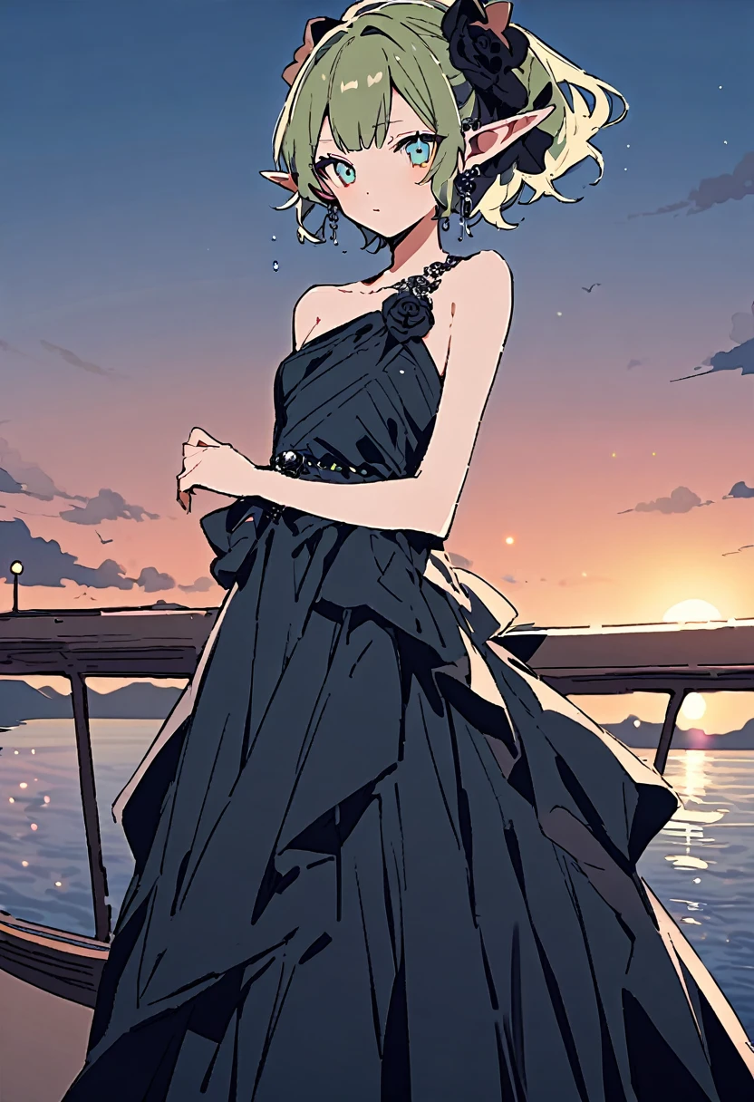 masterpiece, Highest quality, Illustration of the novel, High resolution, 18+ Adult content, Sensual, Intimate, Emotional, Passionate, romantic, sweet, Adorable, Innocent, Pure, Charmな, Charmな, Charm, mysterious, Charmな, Charmな, Immersive, Charmな, dream-like, Surreal, Imaginative, Whimsical, Artistic, Avant-garde, timeless, elegant, Sophisticated, chic, Sophisticated, personality, original, Charmな,((Loli Elf:1.3)),((Evening Dress,evening dress,Evening Dresses:1.3))、Upper Body、(Little)
