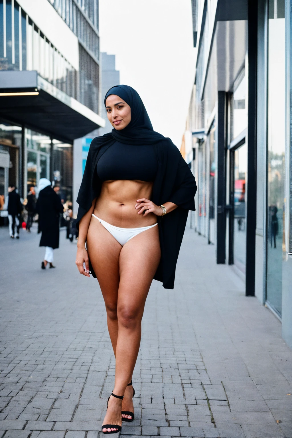 RAW photo,dark,moody,hazy atmosphere,35mm focal lenght,underexposed,cold,candid photograph,artistic,full body,photo of two beautiful,influencer,30yo Moroccan women,hijab,detailed skin,fully naked,pubes,laughing,looking at viewer, thick body structure,grey background,in the streets of The Hague,overcast, candid pose,dim room,blue light, film grain, kodak color, instagram LUT