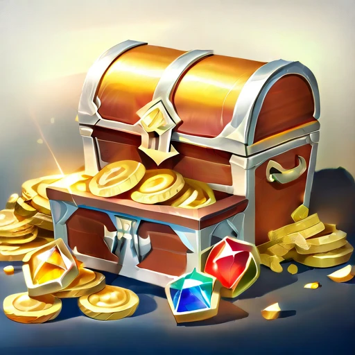 Gorgeous chests,Bronze treasure chest with dragon head,Metallic luster,,Treasure,treasure,A pile of gold coins,Exquisite gemstones,Game Icon,Realism,Diablo concept art.
