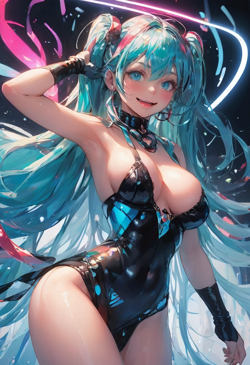 (Highest quality, 4K, 8k, High resolution, masterpiece:1.2), Very detailed, (Realistic, photoRealistic, photo-Realistic:1.37), expressive aesthetics, 1960s counterculture, Brightly colored humanoid, Psychedelic Art, Erotic art style, Sharp details, abstract pattern, , , , , , , love juice background, Fractal Art, Multicolored neon lights, A unique and trippy perspective, landscape, Hallucinations, a mind-changing experience, Motion Blur, Fluid movement, Synthesizer Sounds, Realistic fur rendering, Rich and vibrant color palette, , Mysterious glow, high contrast lighting, , ,, Both eyes are the same size, One Girl, alone, huge breasts, , , , Wet, shiny skin, , , , , , , , Red cheeks, Shiny rosy lips, Sexy posture, Dynamic pose,Lens flare, Hatsune Miku, , cyan hair, ，Chest compressions, , , , , black pantyhose, seductive smile, , drunken eyes, rolling eyes, , perky breasts, , , ahegao, , , , orgasm, , Sex slave, bondage, bdsm